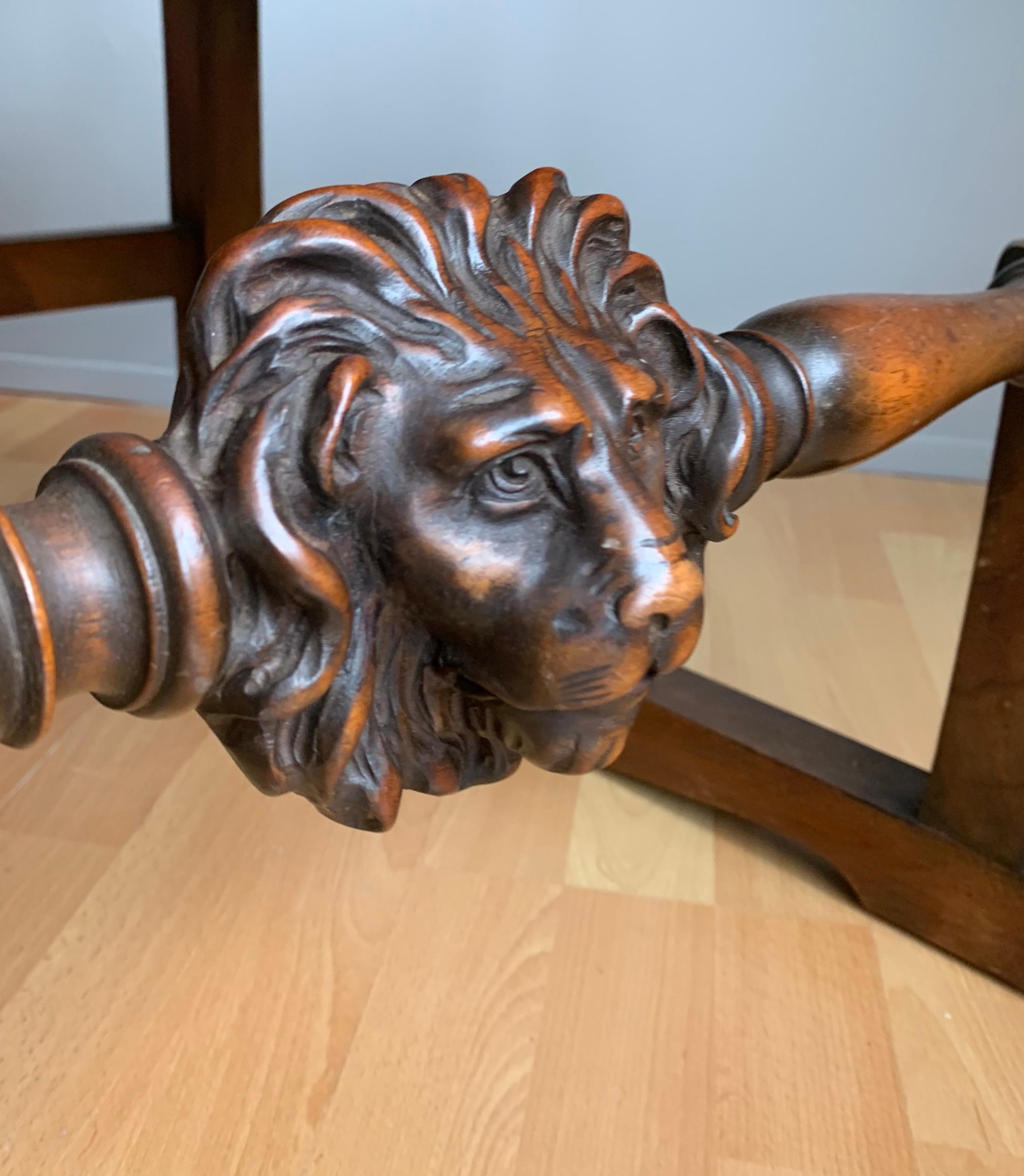 Hand-Carved Walnut Armchair with Hand Carved Lion Head and Swan Sculptures as Armrests For Sale