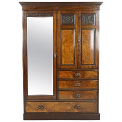 Antique Walnut Armoire, Victorian Compactum Wardrobe, Scotland 1880, B1678