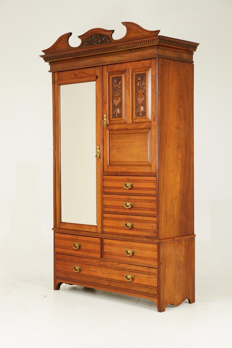 Antique Walnut Armoire, Vintage Compactum, Walnut Closet, Scotland