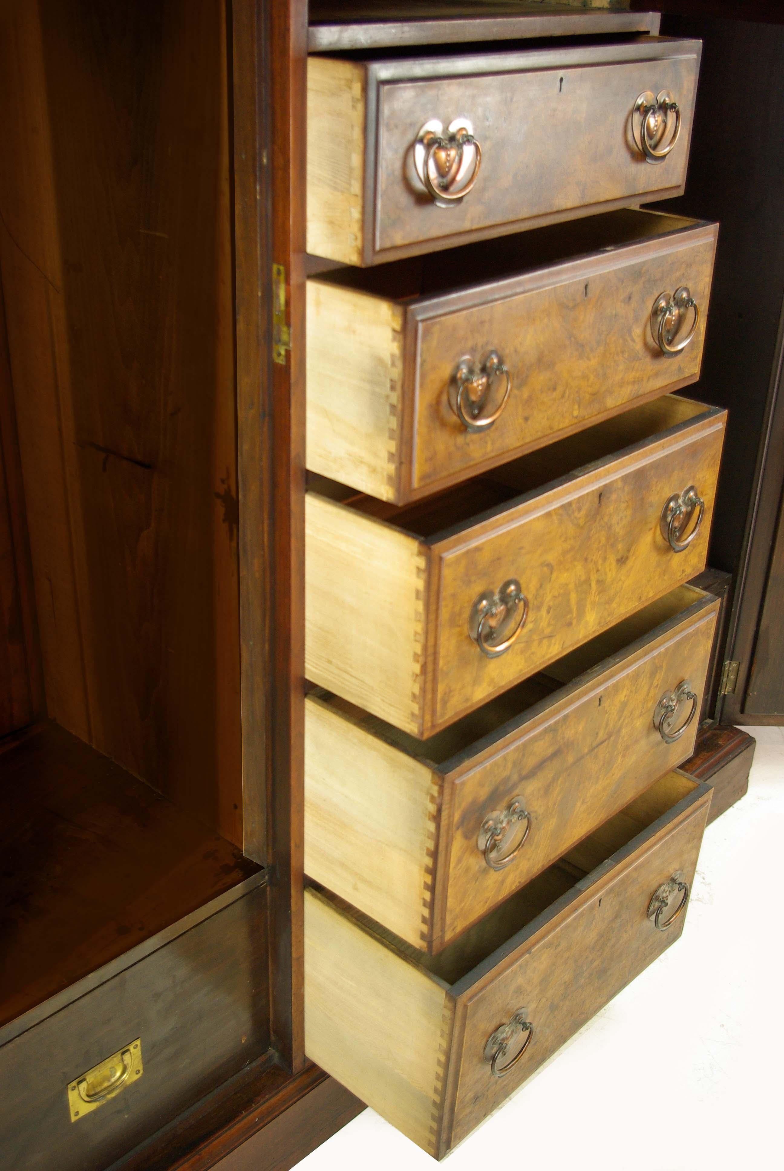 Art Nouveau Antique Walnut Armoire, Walnut Wardrobe, Chest of Drawers, Scotland 1900