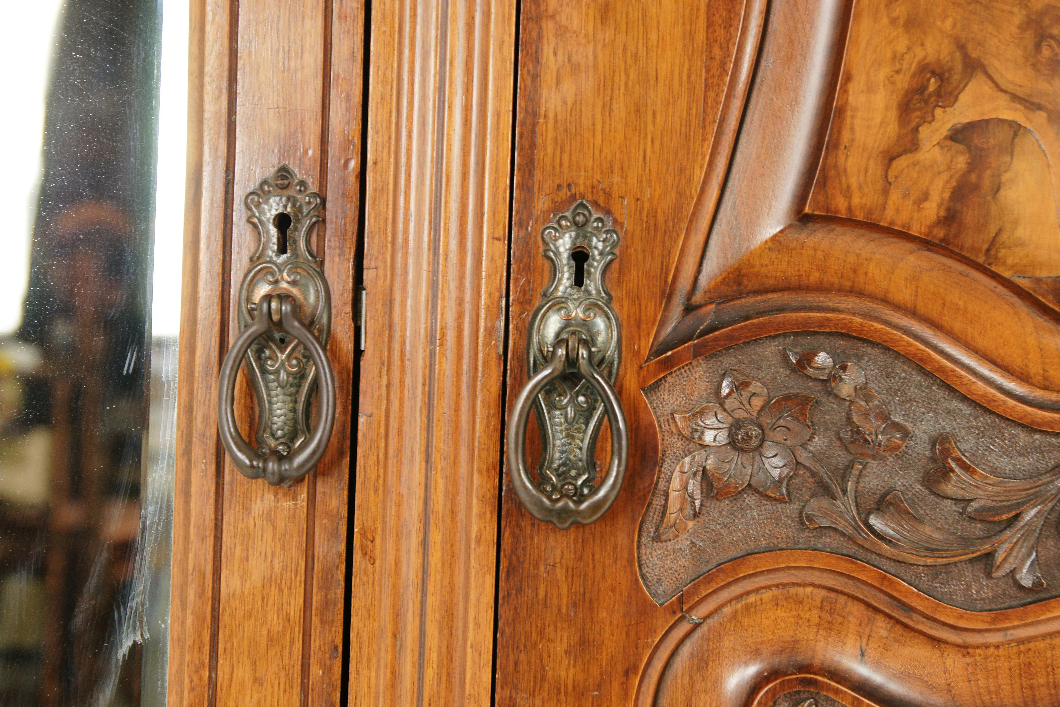 Antique Walnut Armoire, Wardrobe, Triple Door Closet, Scotland 1890, B1613 3