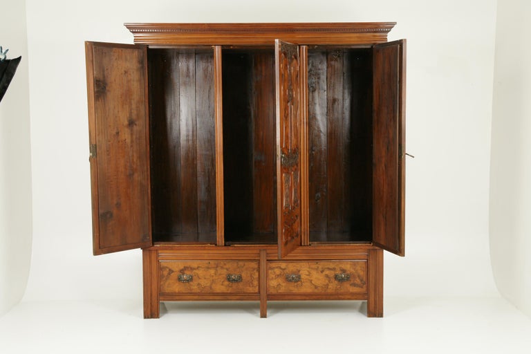 Antique Walnut Armoire, Wardrobe, Triple Door Closet, Scotland 1890 ...