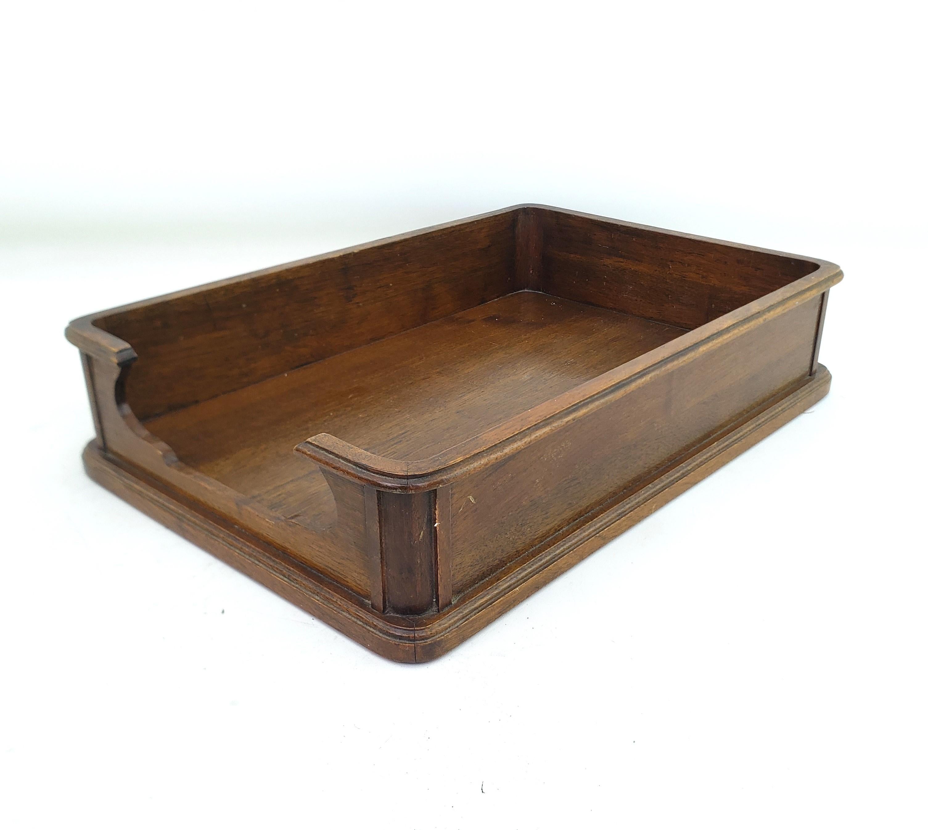 English Antique Walnut Art Deco Executive Desk Tray or Document & Letter Holder For Sale
