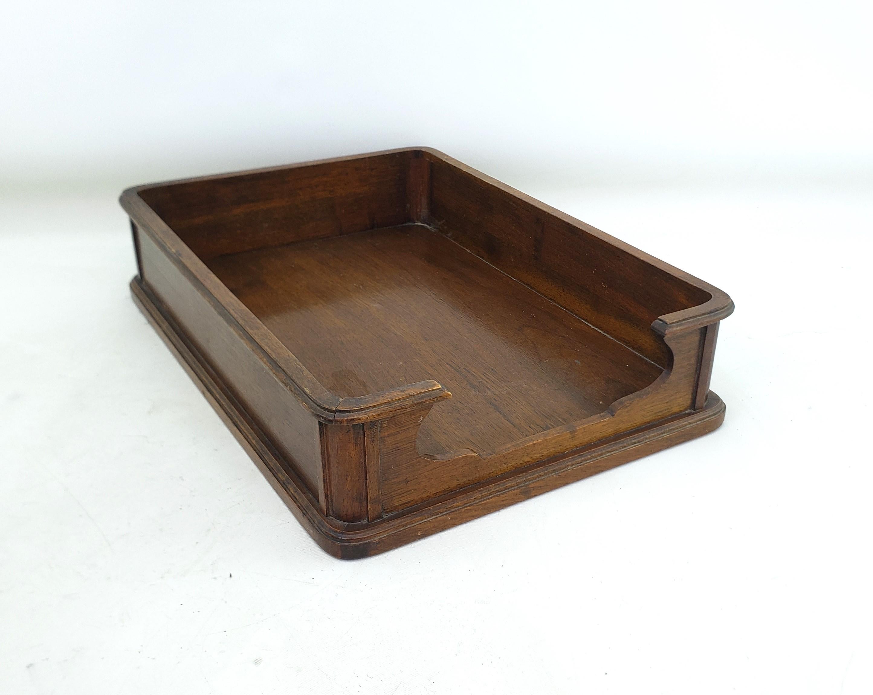 Machine-Made Antique Walnut Art Deco Executive Desk Tray or Document & Letter Holder For Sale