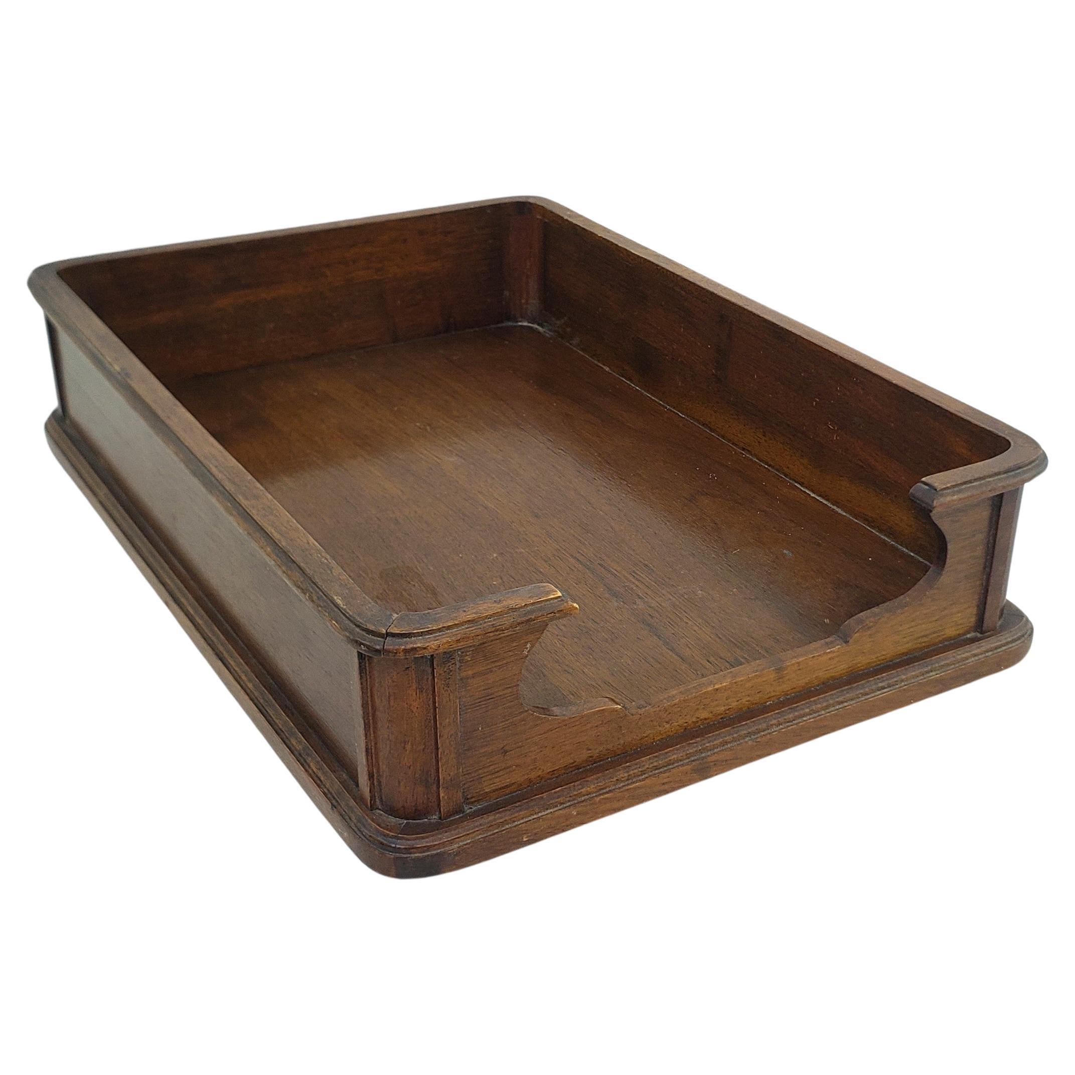 Antique Walnut Art Deco Executive Desk Tray or Document & Letter Holder For Sale