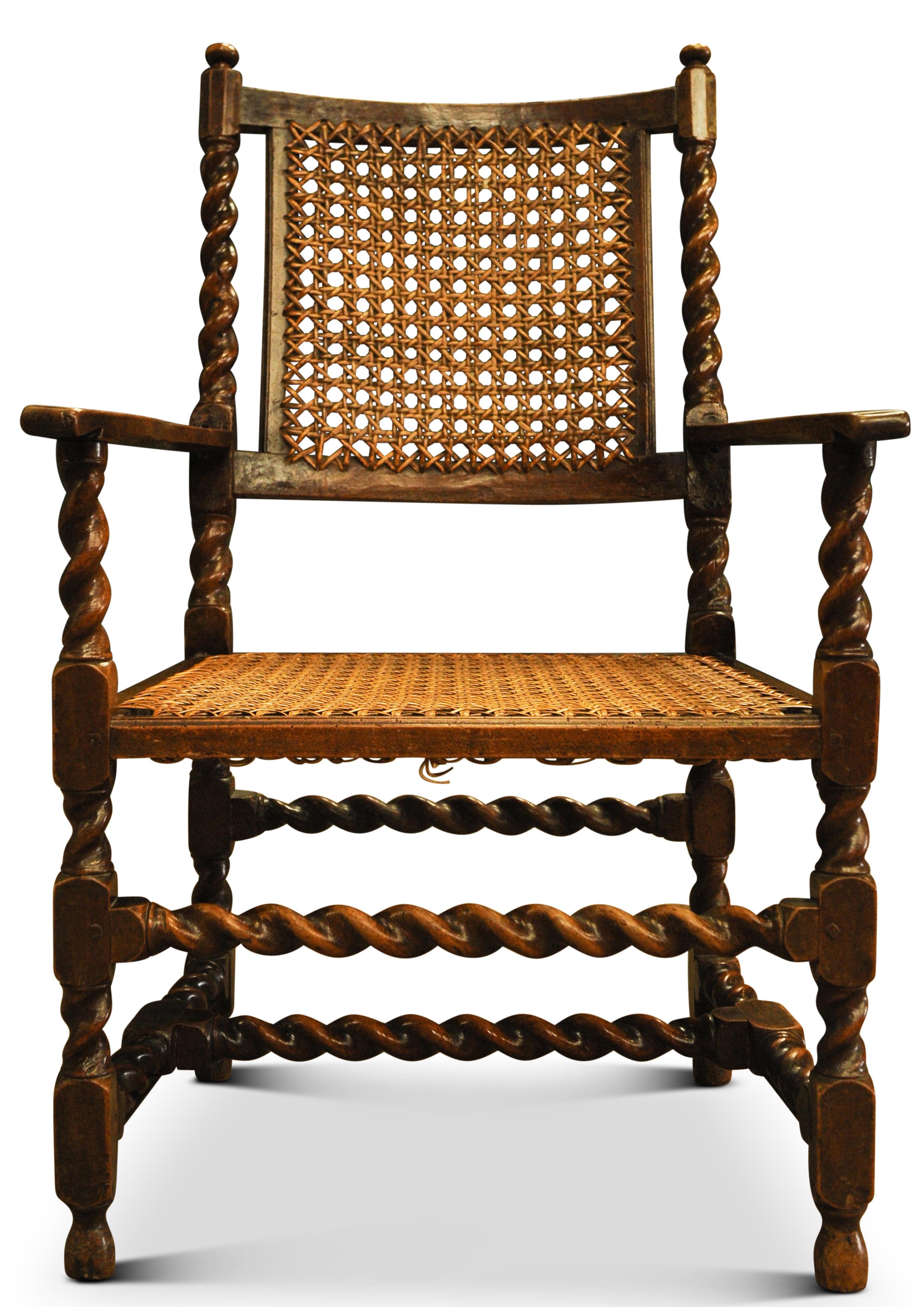 Antiker Barley Twist-Bibliothekssessel aus Nussbaumholz mit Sitz und Rückenlehne aus Rohr, 1850er Jahre (Gedrechselt) im Angebot