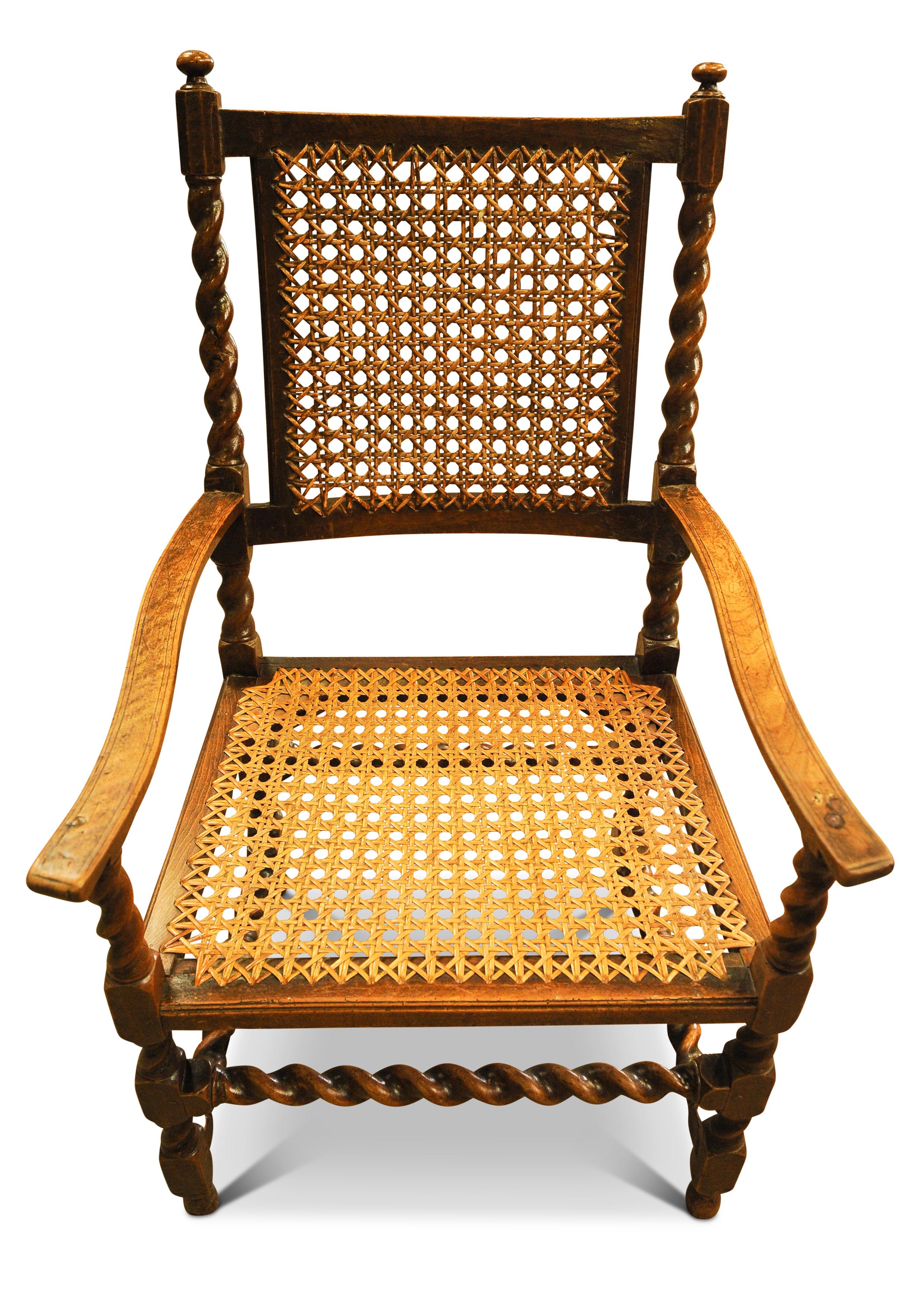 Antiker Barley Twist-Bibliothekssessel aus Nussbaumholz mit Sitz und Rückenlehne aus Rohr, 1850er Jahre im Zustand „Gut“ im Angebot in High Wycombe, GB