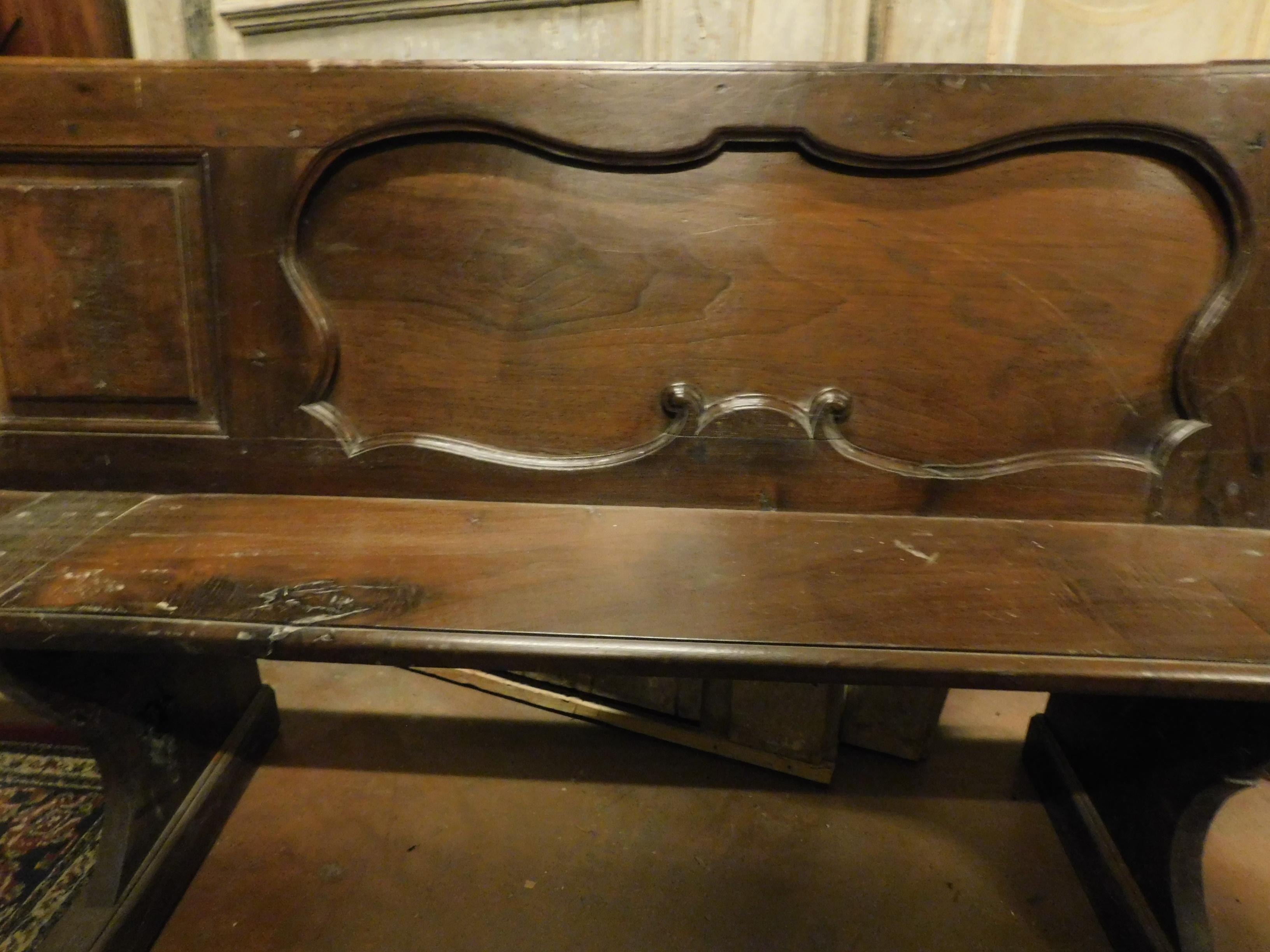 Antique Walnut Bench, Carved Panels, 18th Century, Italy For Sale 1