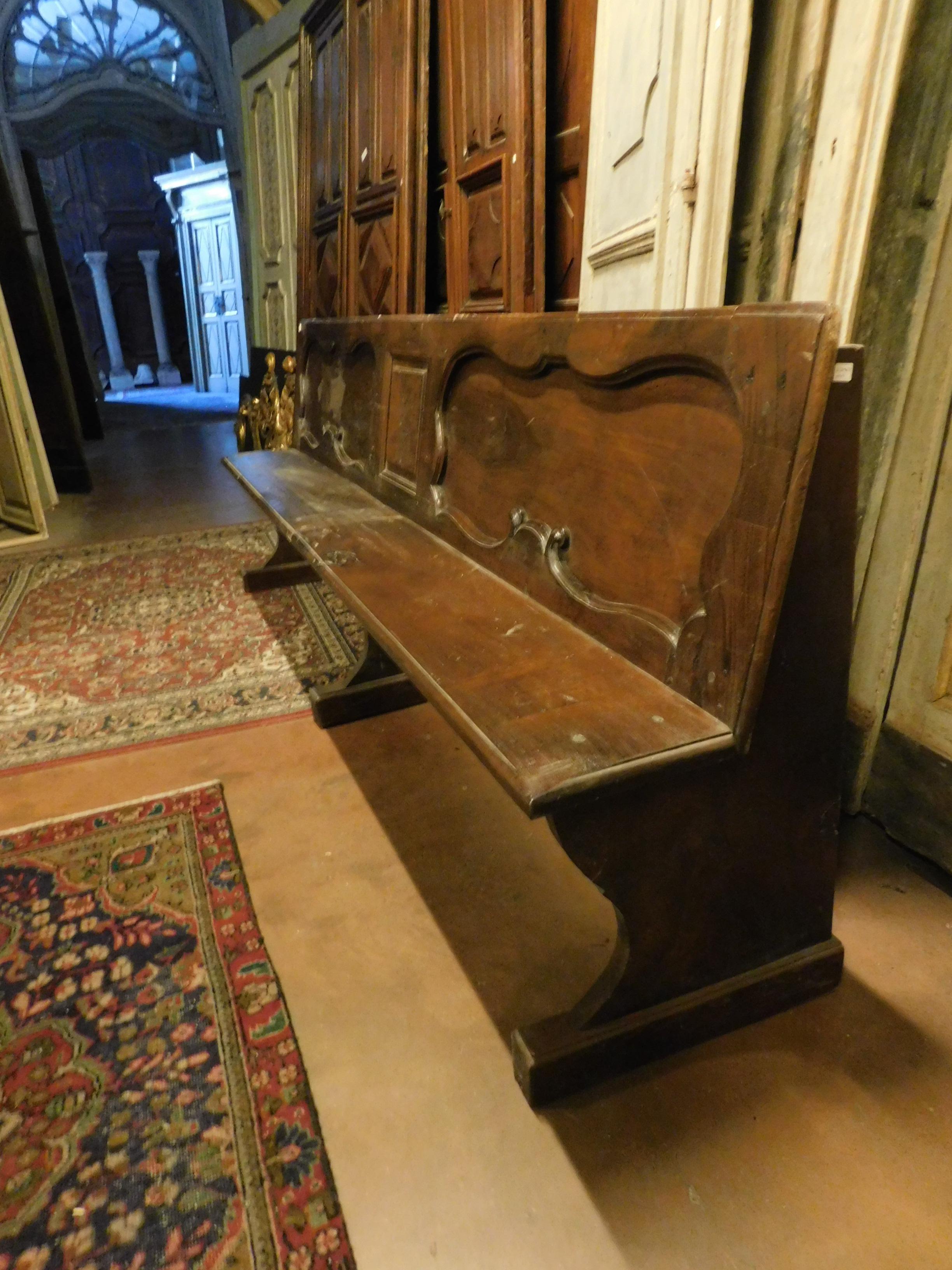 Antique Walnut Bench, Carved Panels, 18th Century, Italy For Sale 3
