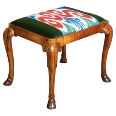 Antique Walnut Bench or Stool of Queen Anne Style, on Cabriole Horse Hoof Feet