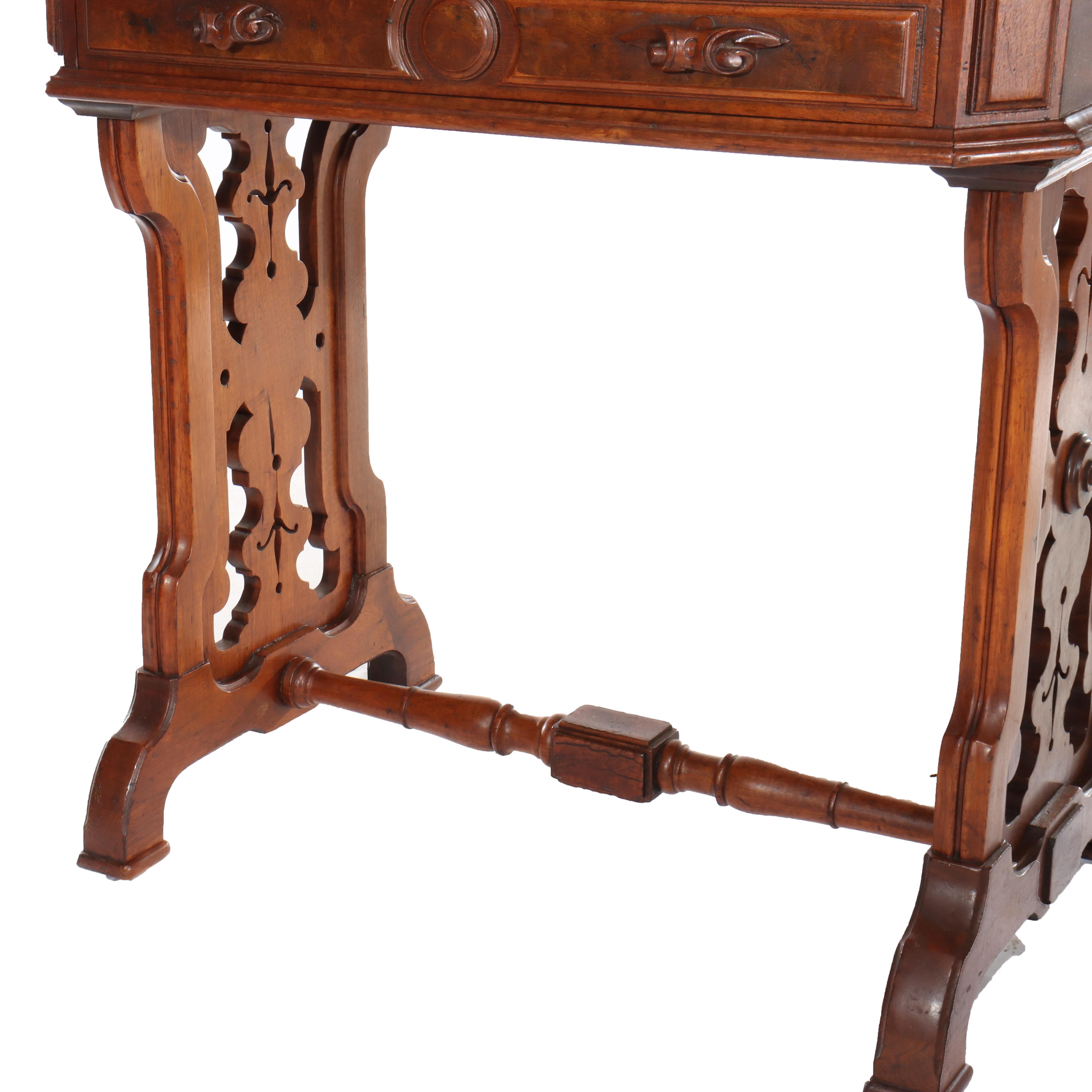 Antike Nussbaum, Vogelaugenahorn & Wurzelholz Lady's Drop Front Desk c1890 (Walnuss) im Angebot