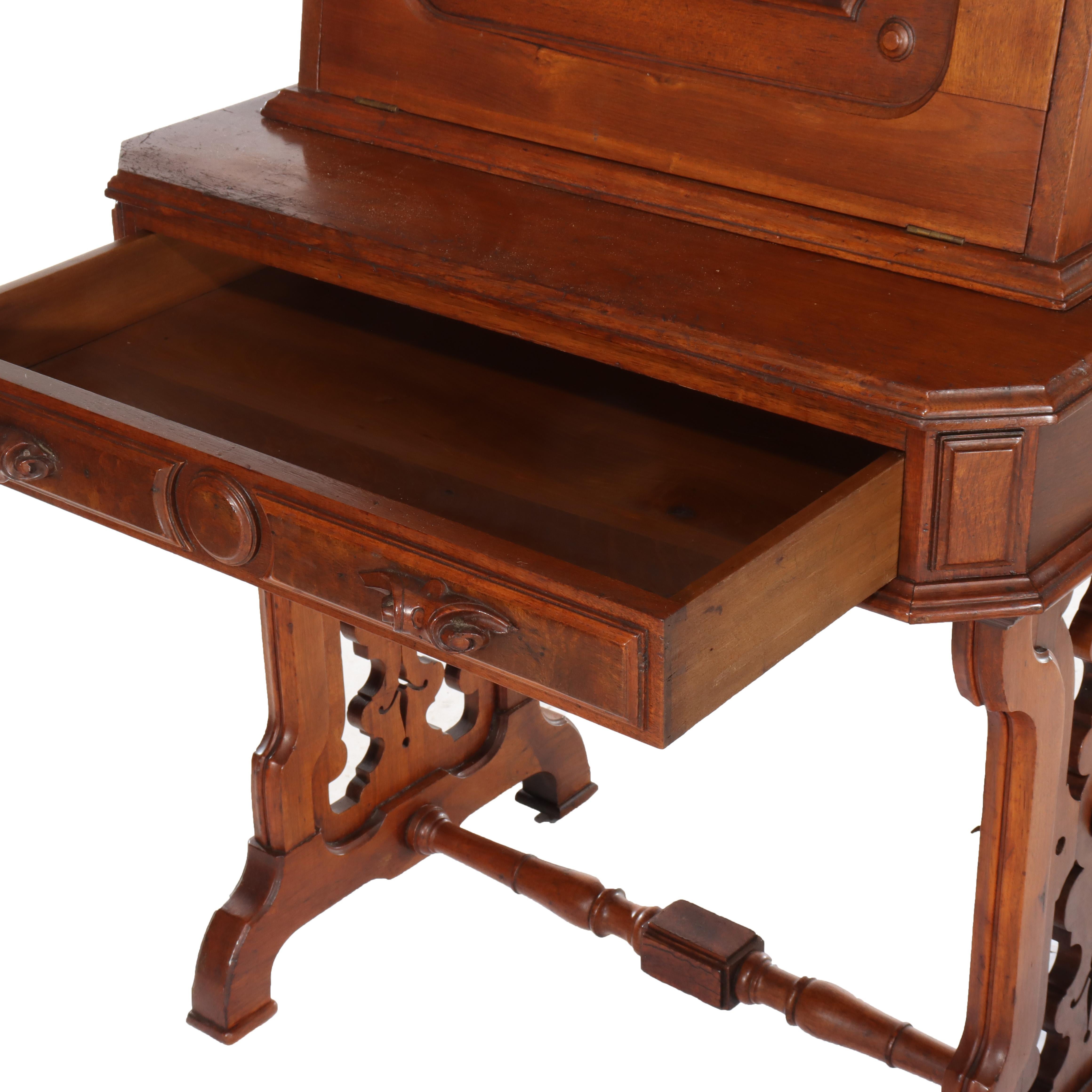 Antike Nussbaum, Vogelaugenahorn & Wurzelholz Lady's Drop Front Desk c1890 im Angebot 2