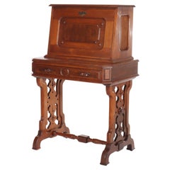 Antique Walnut, Birds Eye Maple & Burl Lady’s Drop Front Desk c1890 Antique Walnut, Birds Eye Maple & Burl Lady’s Drop Front Desk c1890