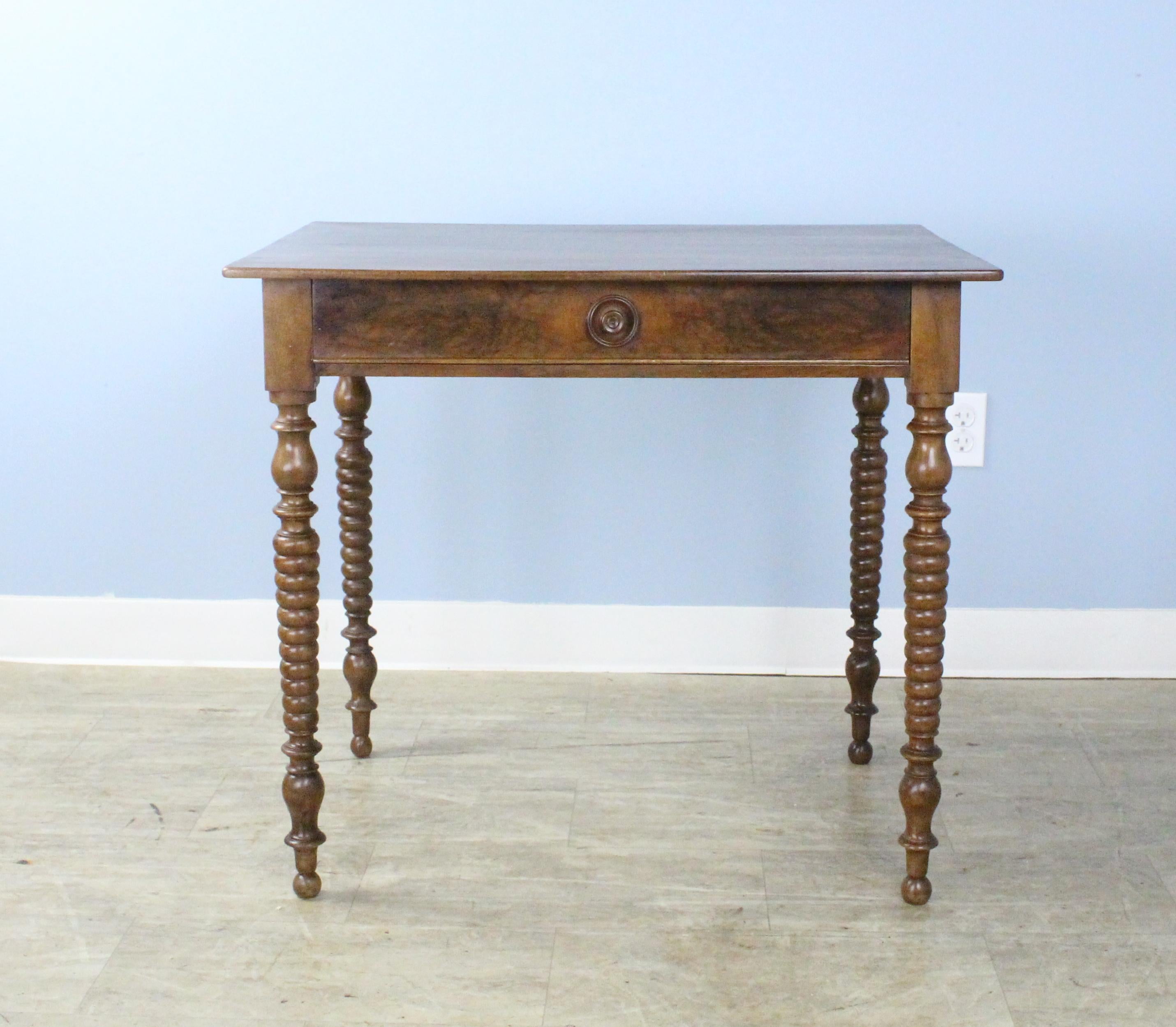 French Antique Walnut Bobbin Leg Side Table