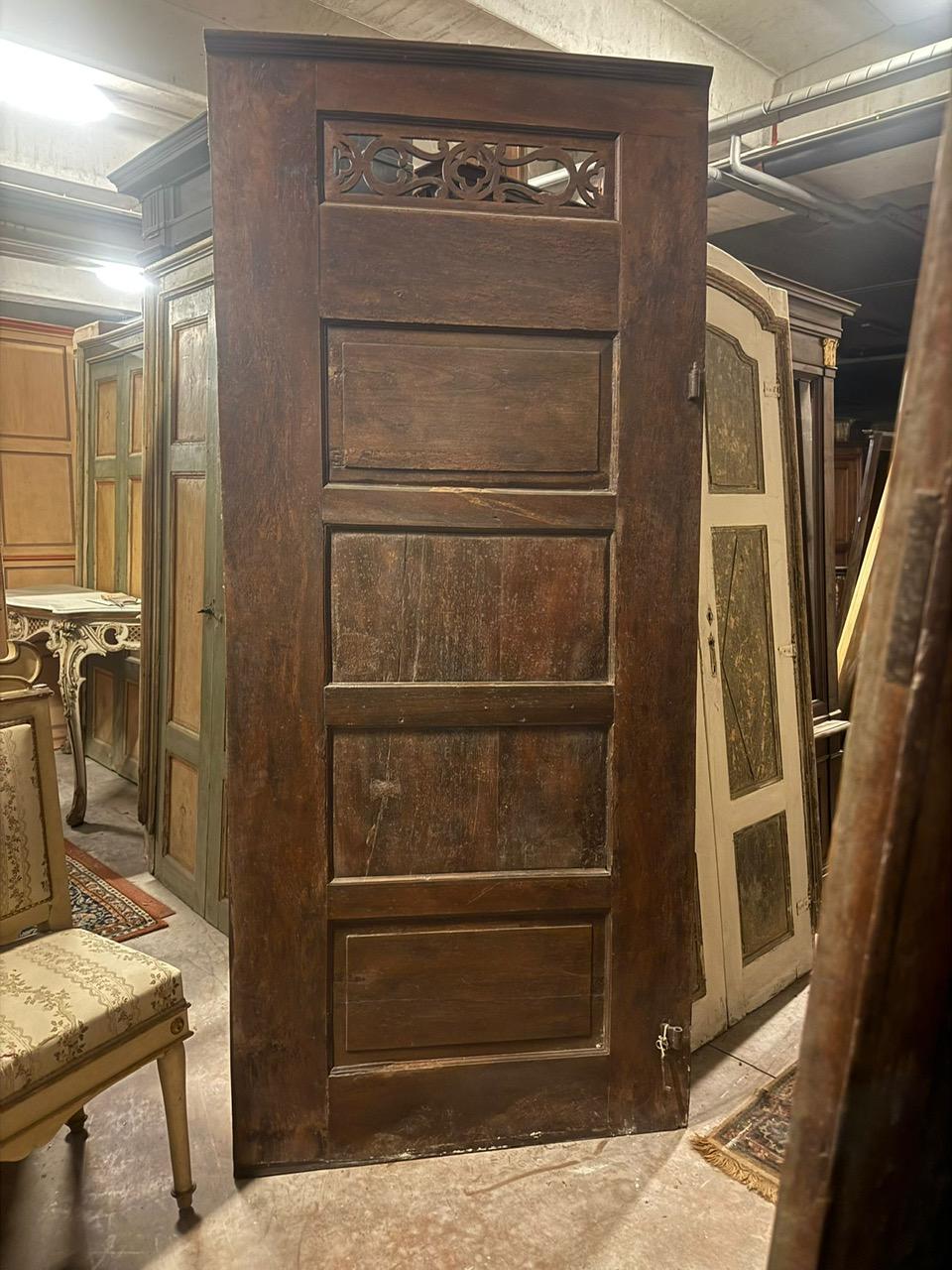Walnut entrance door with three doors, carved panels and central knocker, italy 5