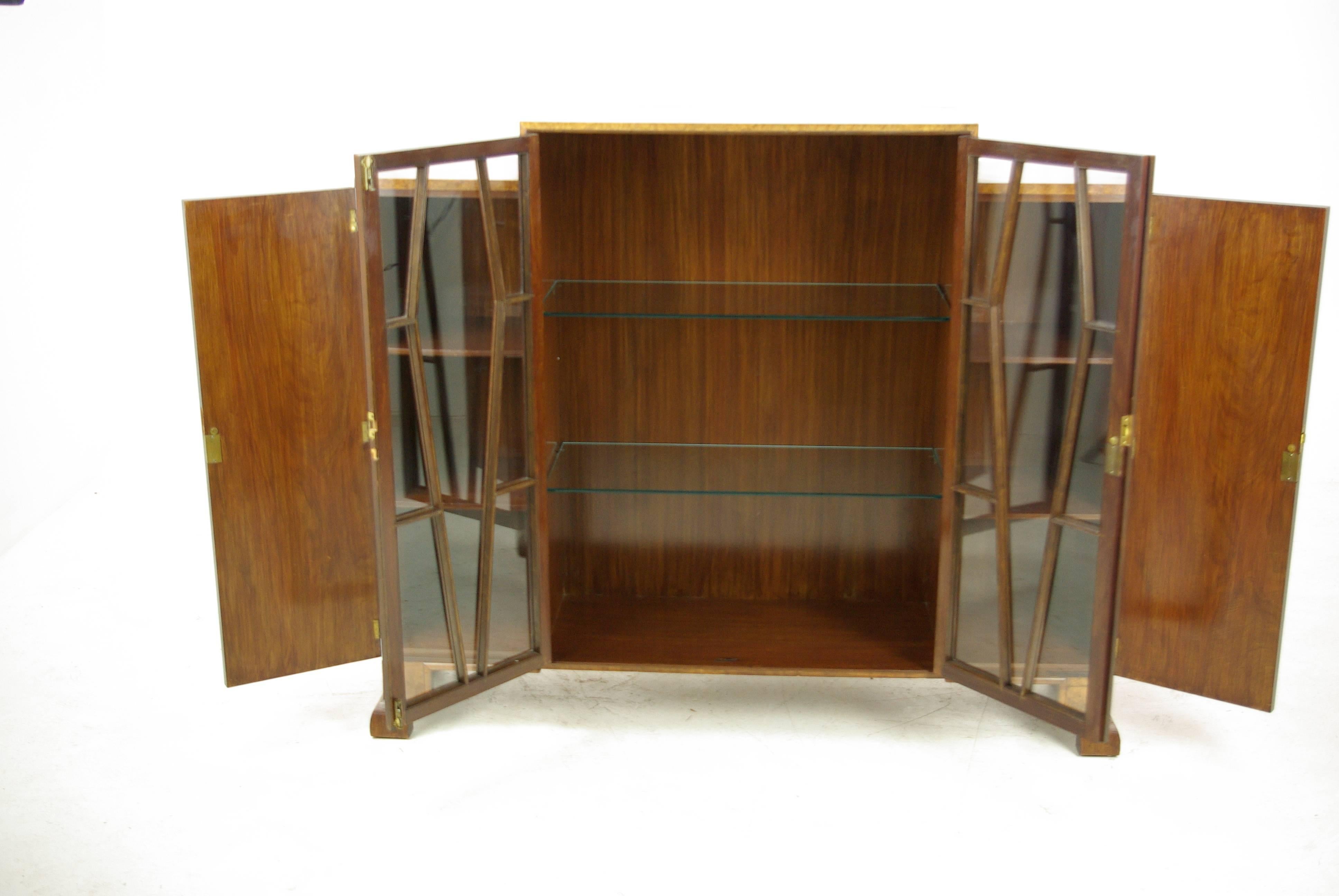 Scottish Antique Walnut Bookcase, Art Deco Bookcase, Display, Antique Furniture