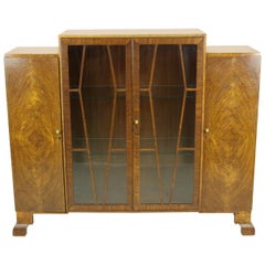 Antique Walnut Bookcase, Art Deco Bookcase, Display, Antique Furniture