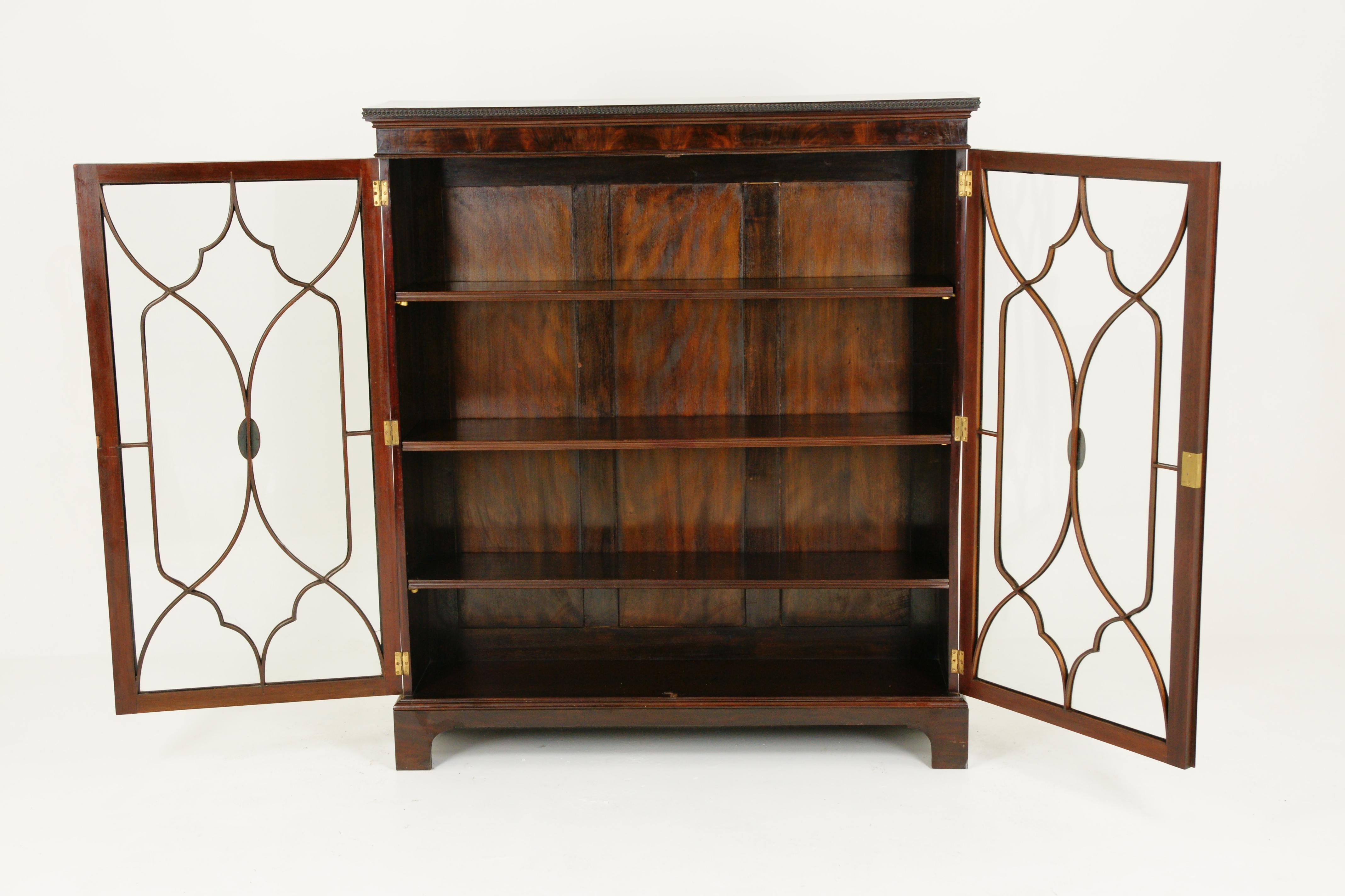 Antique Walnut Bookcase, Display Cabinet, Two Door Bookcase, Scotland, Antique Furniture, B1408A

Scotland
Solid Walnut and Veneers
Original Finish
Dentil Cornice Above
Pair of Astragal Glass Doors
Moulded Beading on Front
Open to Reveal