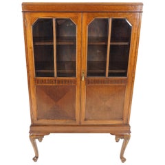Antique Walnut Bookcase, Edwardian Display Cabinet, Scotland 1910, B2030