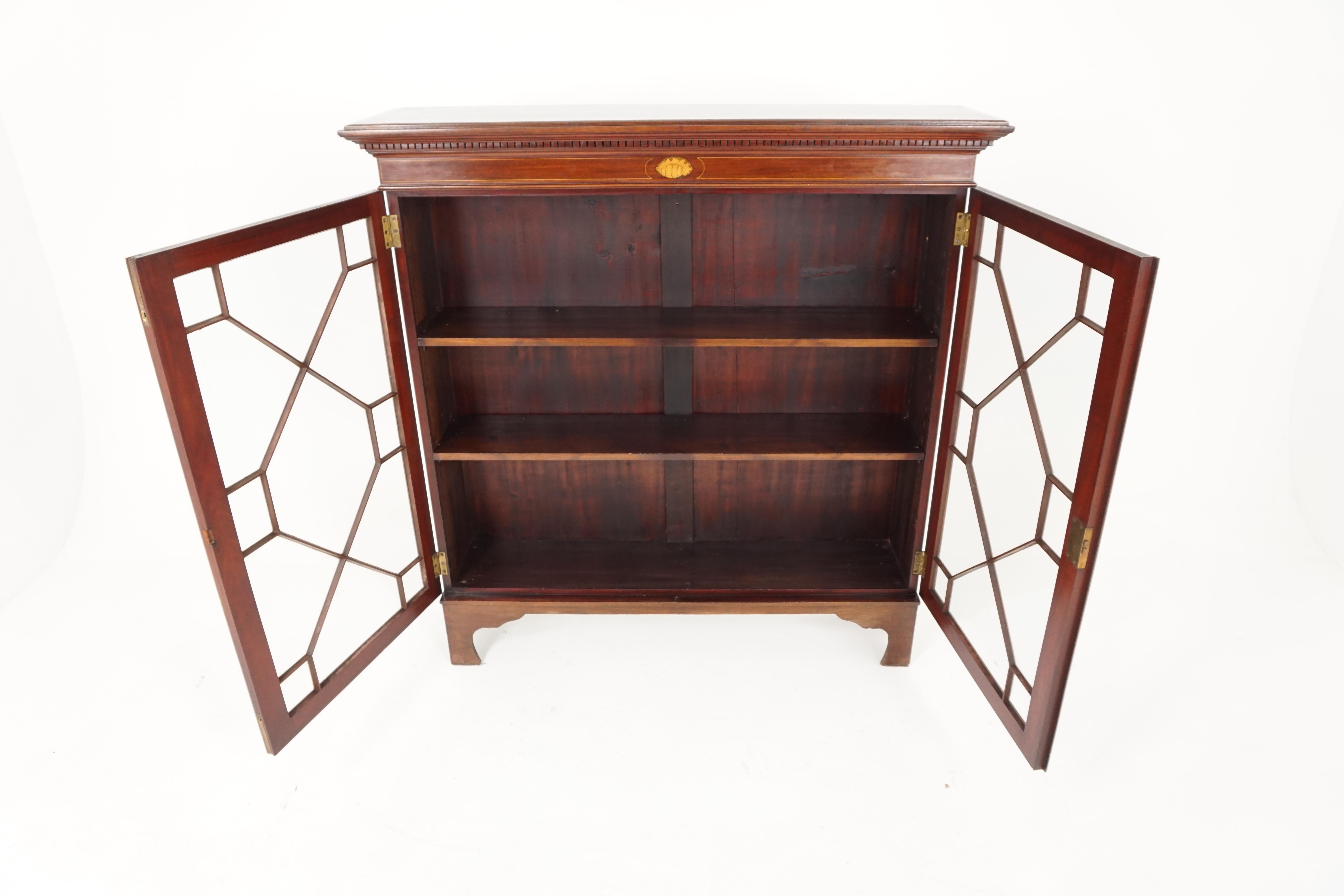 Scottish Antique Walnut Bookcase, Edwardian Georgian Style Inlaid 2-Door Bookcase or Disp