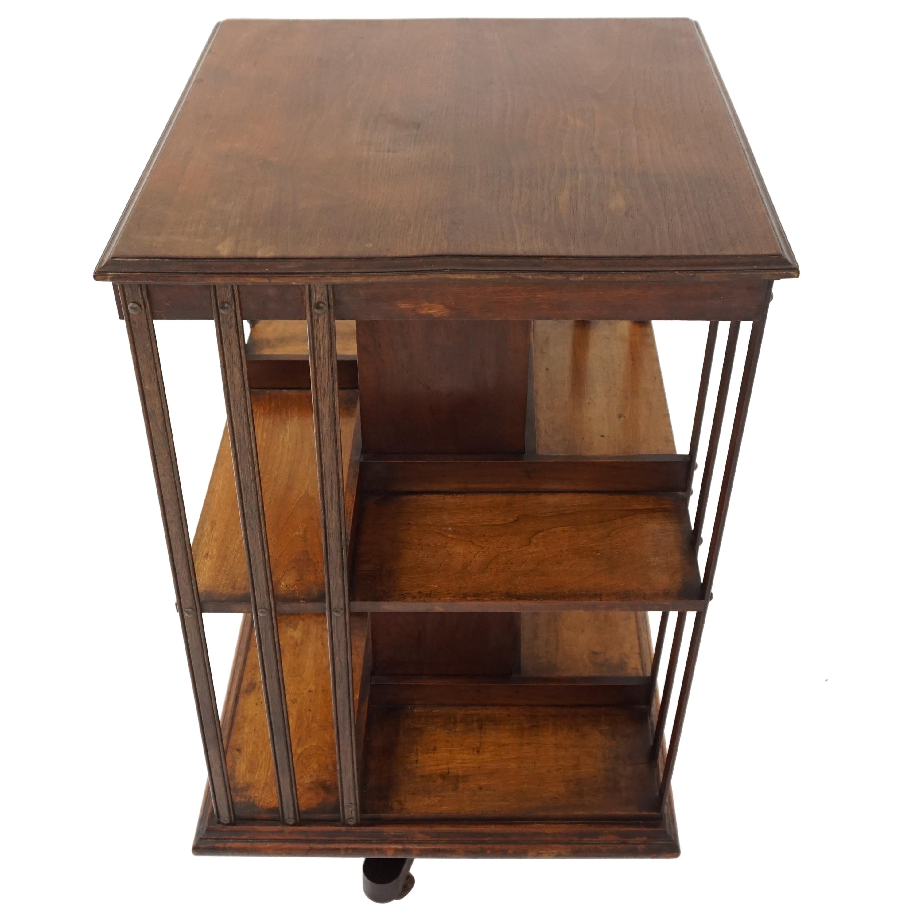 Antique Walnut Bookcase, Edwardian Revolving Bookcase, Scotland, 1900