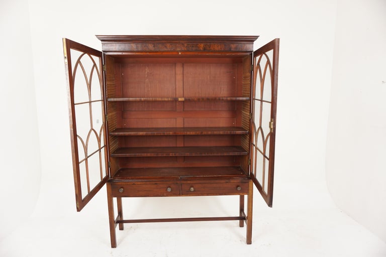 Antique Walnut Bookcase, Glass Fronted Bookshelf, Scotland 1840, H964 For Sale at 1stDibs
