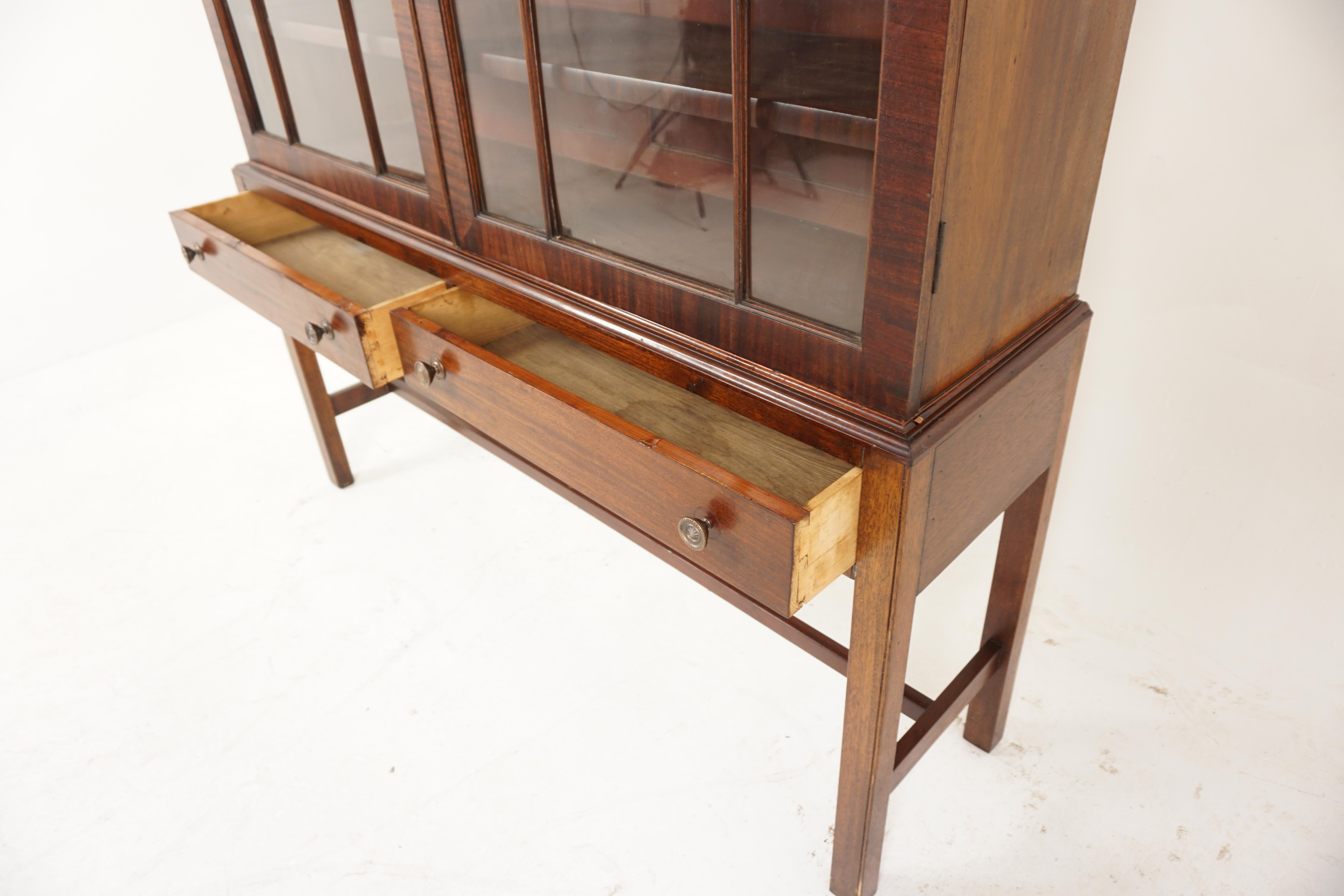 Victorian Antique Walnut Bookcase, Glass Fronted Bookshelf, Scotland 1840, H964