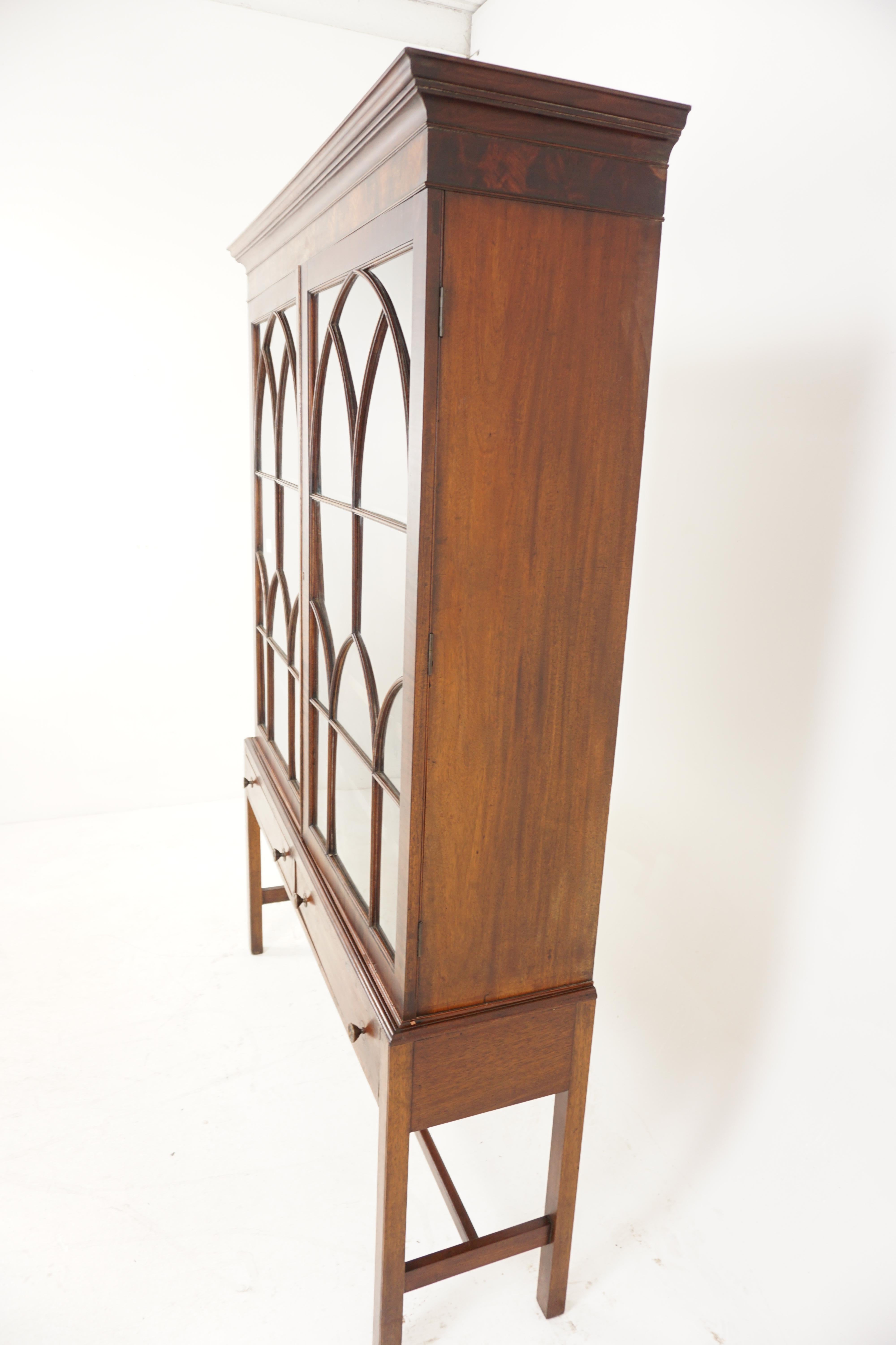 Scottish Antique Walnut Bookcase, Glass Fronted Bookshelf, Scotland 1840, H964