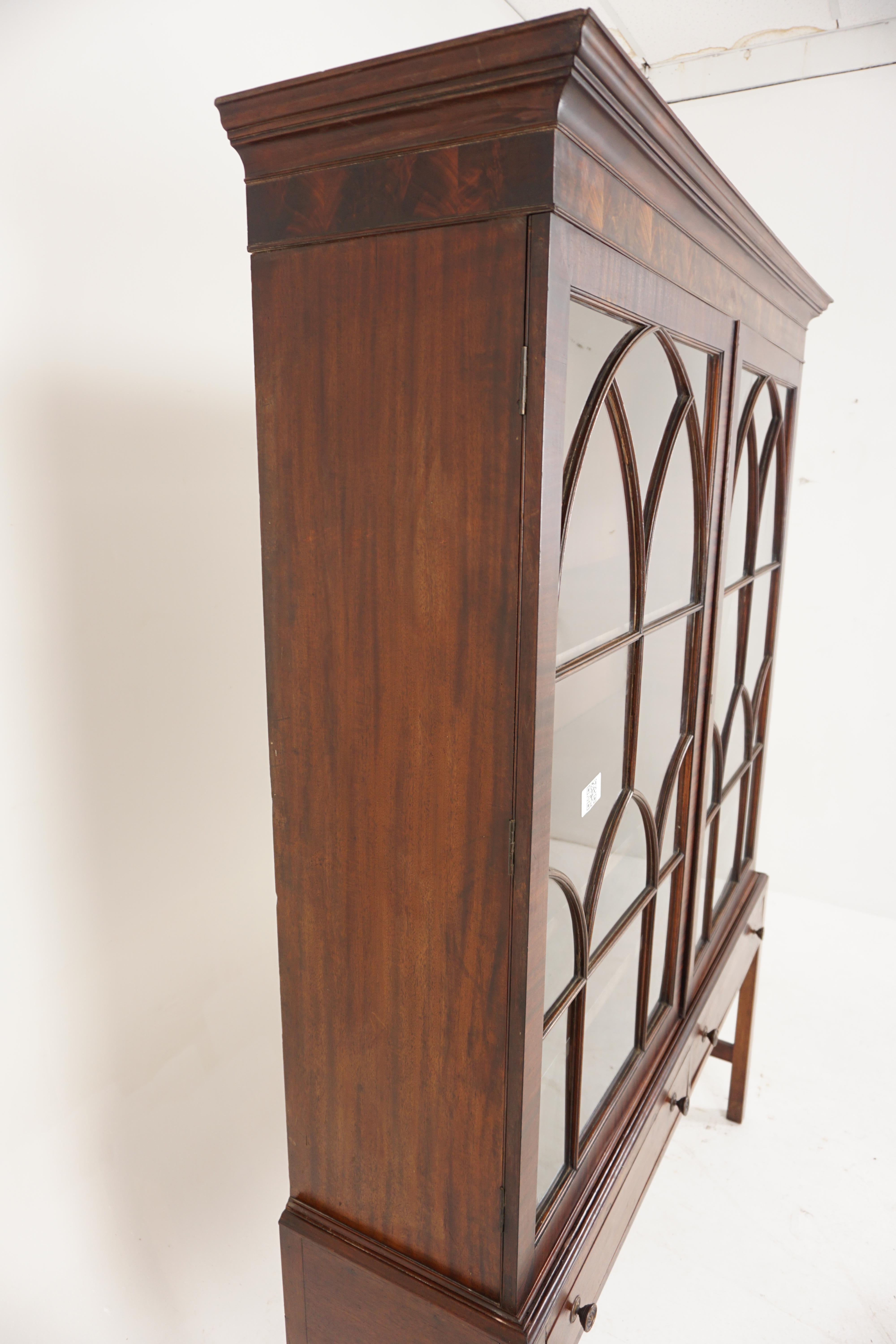 Hand-Crafted Antique Walnut Bookcase, Glass Fronted Bookshelf, Scotland 1840, H964