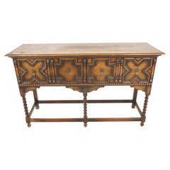 Antique Oak Table, Tiger Oak Hall Sideboard, Server, Scotland 1910, H965