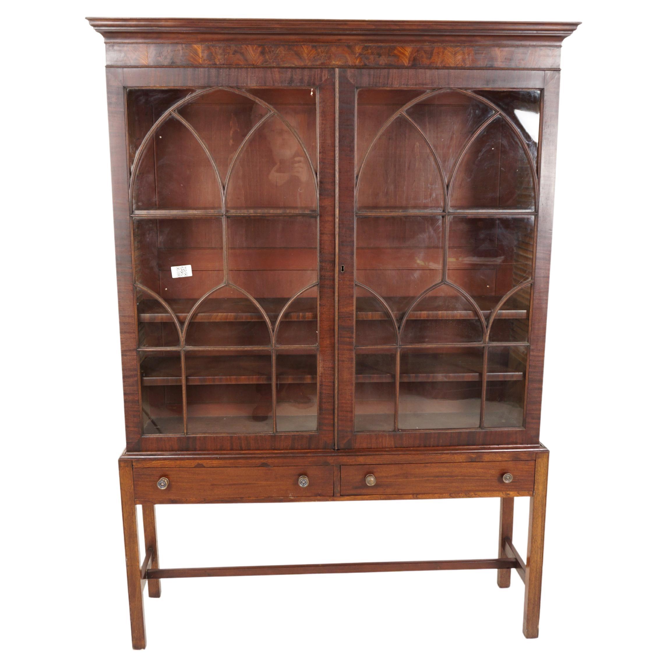 Antique Walnut Bookcase, Glass Fronted Bookshelf, Scotland 1840, H964