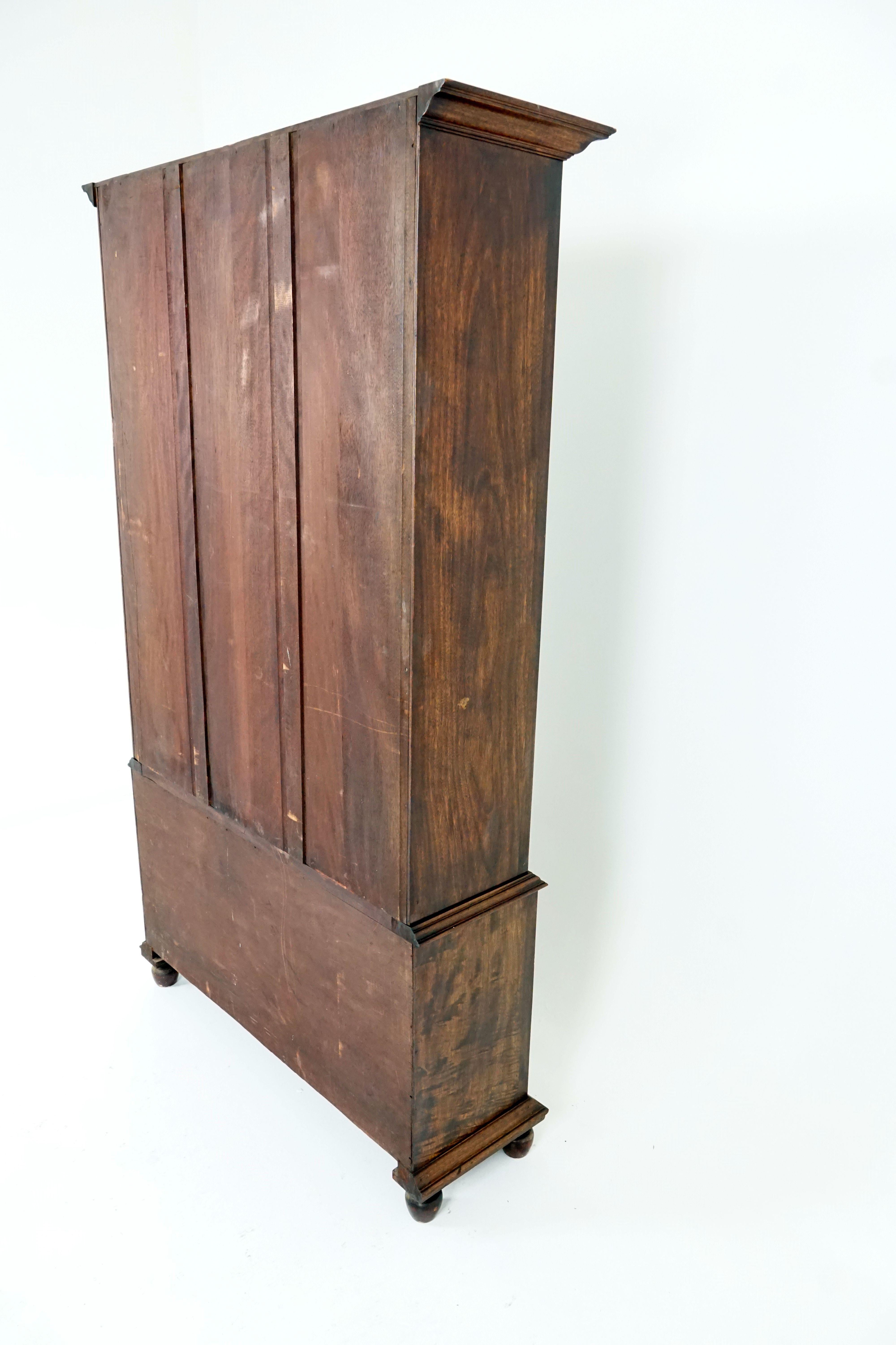 Hand-Crafted Antique Walnut Bookcase, Tall, 4-Door, by A. Gardner & Son, Scotland 1910, B1861