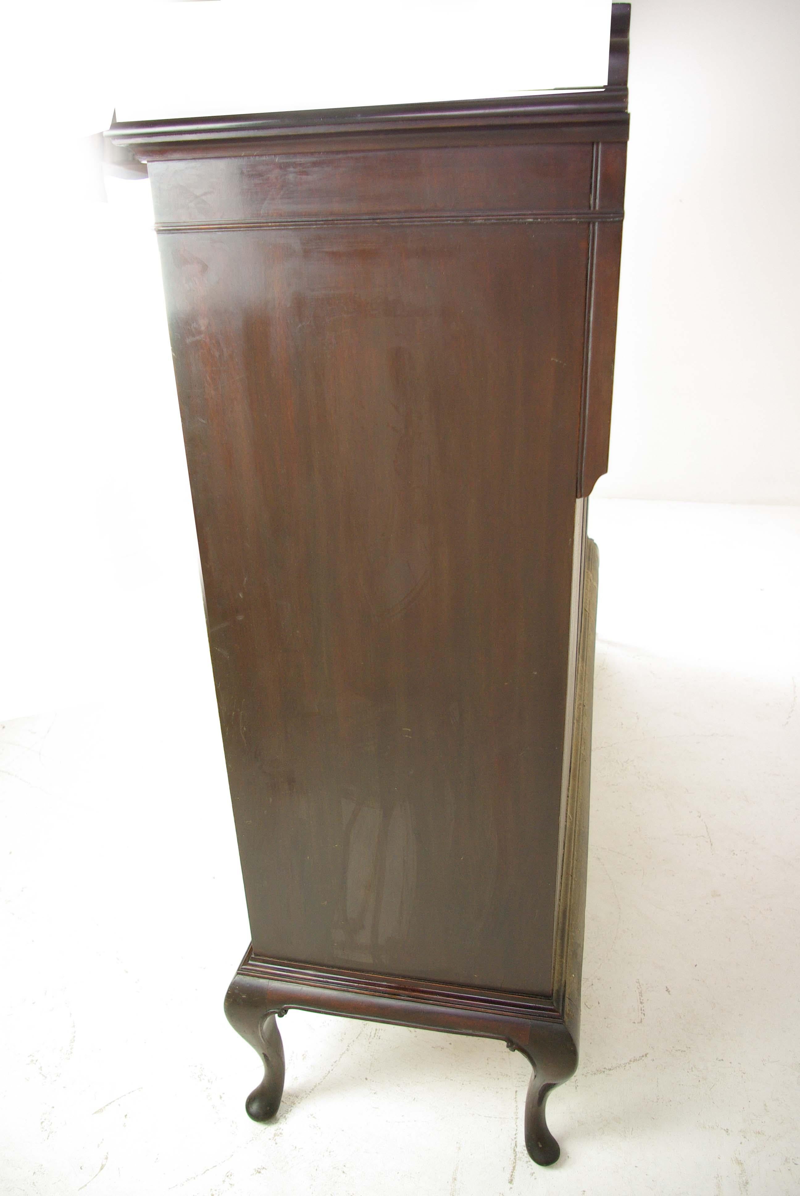 Antique Walnut Bookcase, Three-Door Bookcase, Display Cabinet, 1920 8
