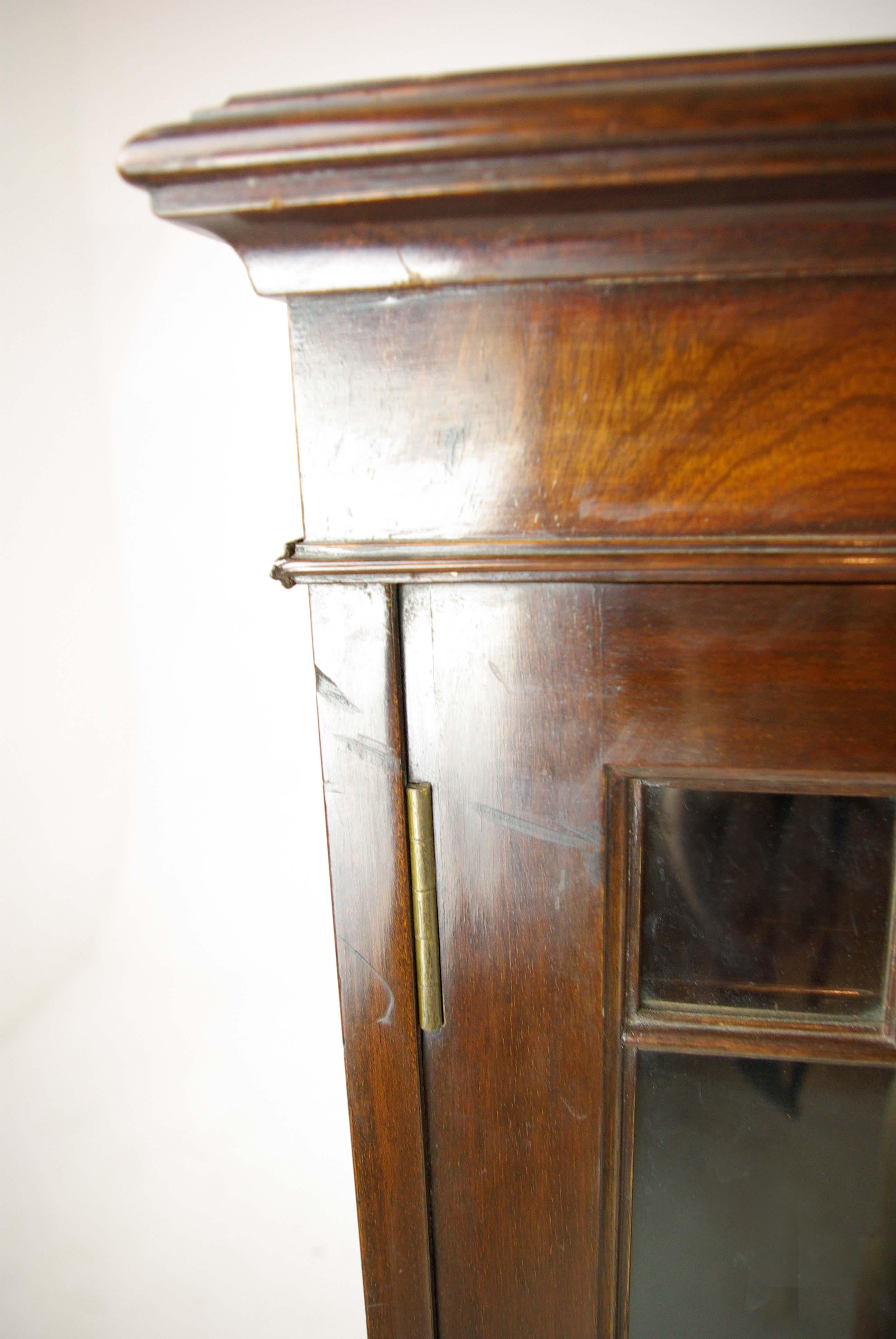 Antique Walnut Bookcase, Three-Door Bookcase, Display Cabinet, 1920 In Good Condition In Vancouver, BC