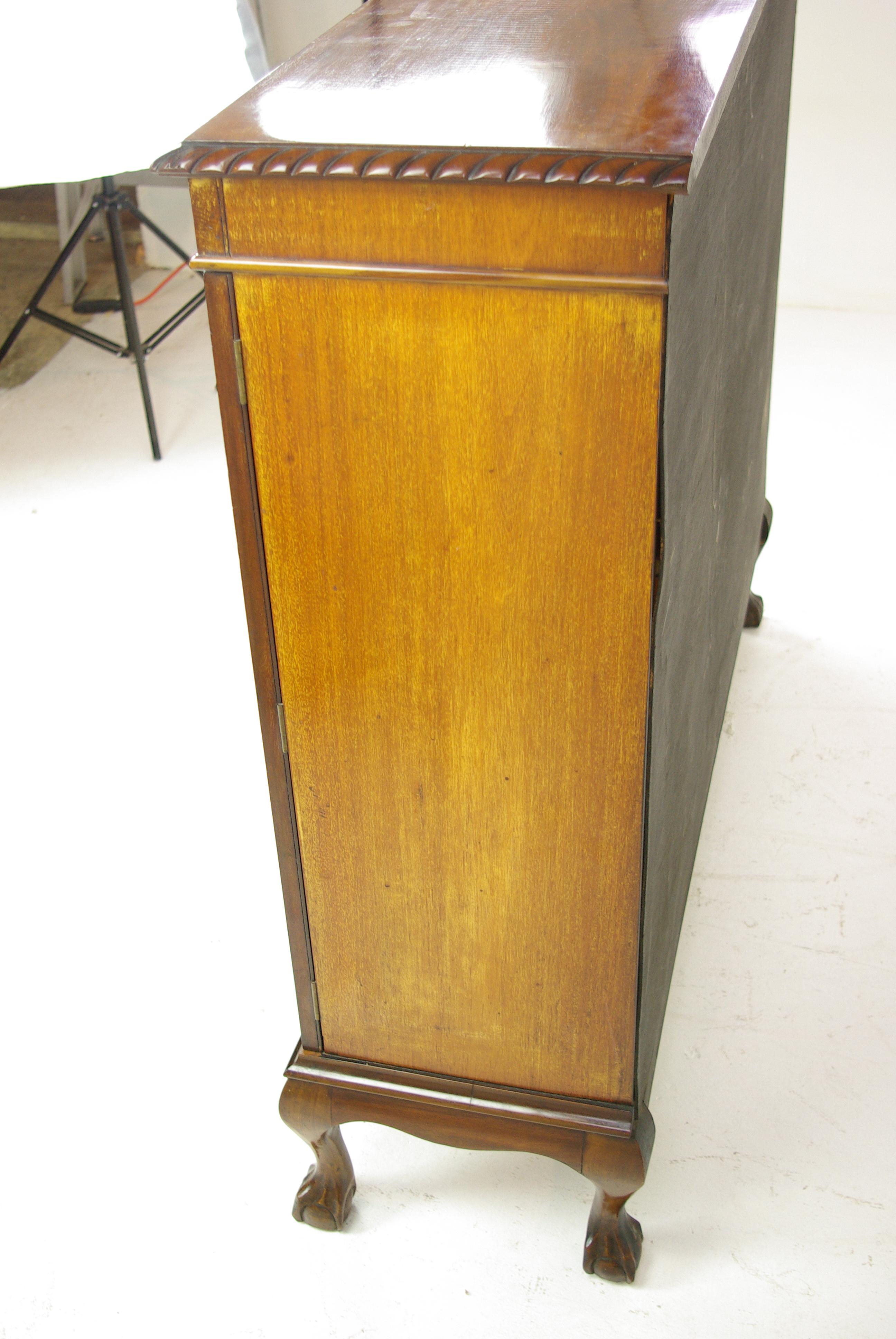 Antique Walnut Bookcase, Three-Door Bookcase, Scotland 1920, Antiques 5