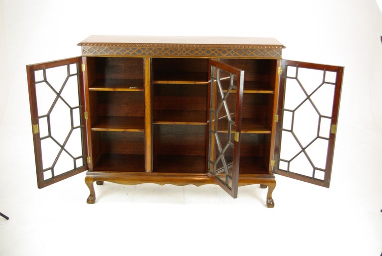 Antique Walnut Bookcase, ThreeDoor Bookcase, Scotland 1920, Antiques