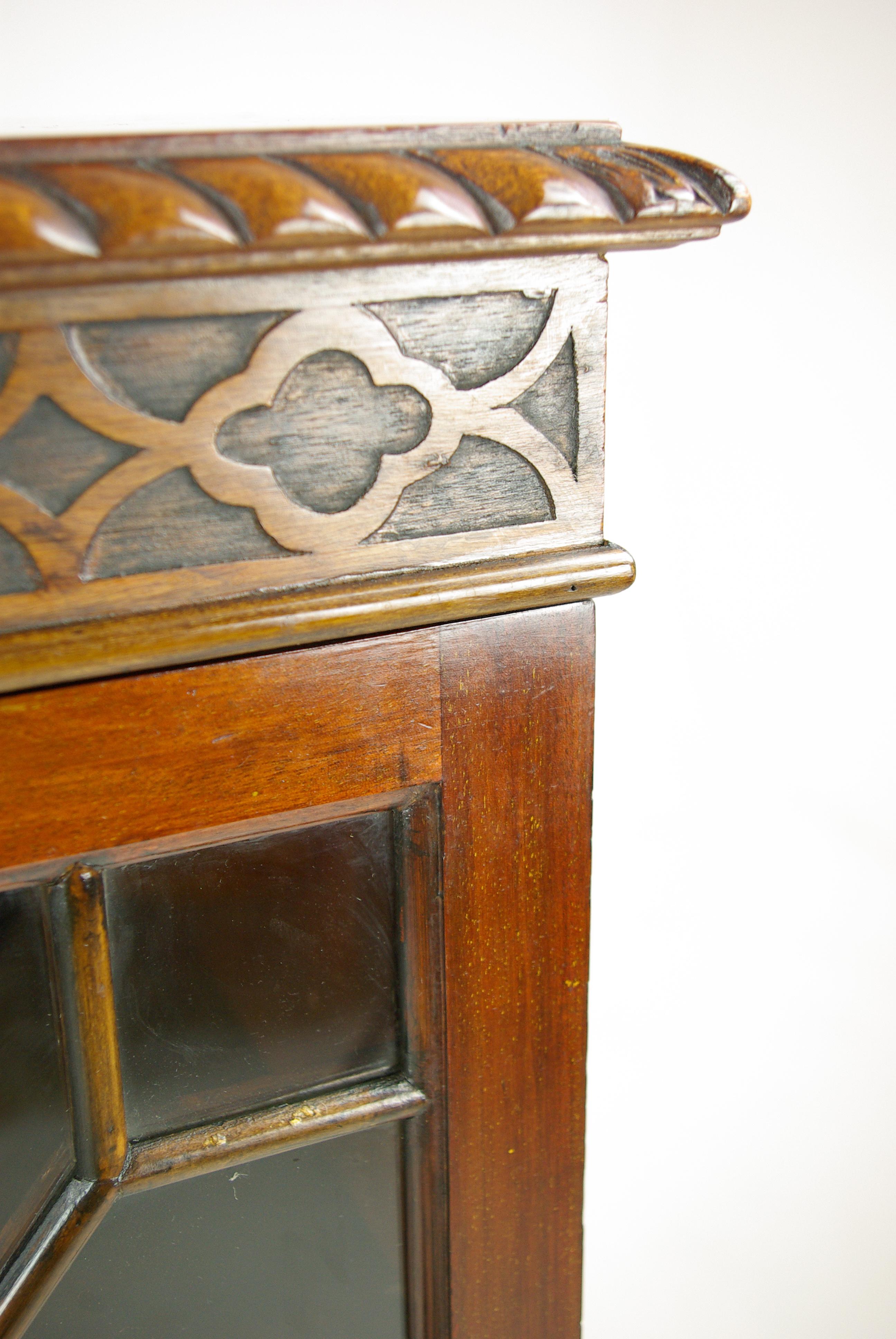 Antique Walnut Bookcase, Three-Door Bookcase, Scotland 1920, Antiques 2