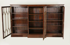 Antique Walnut Bookcase, Three Door Breakfront Bookcase, Scotland 1910, B1354