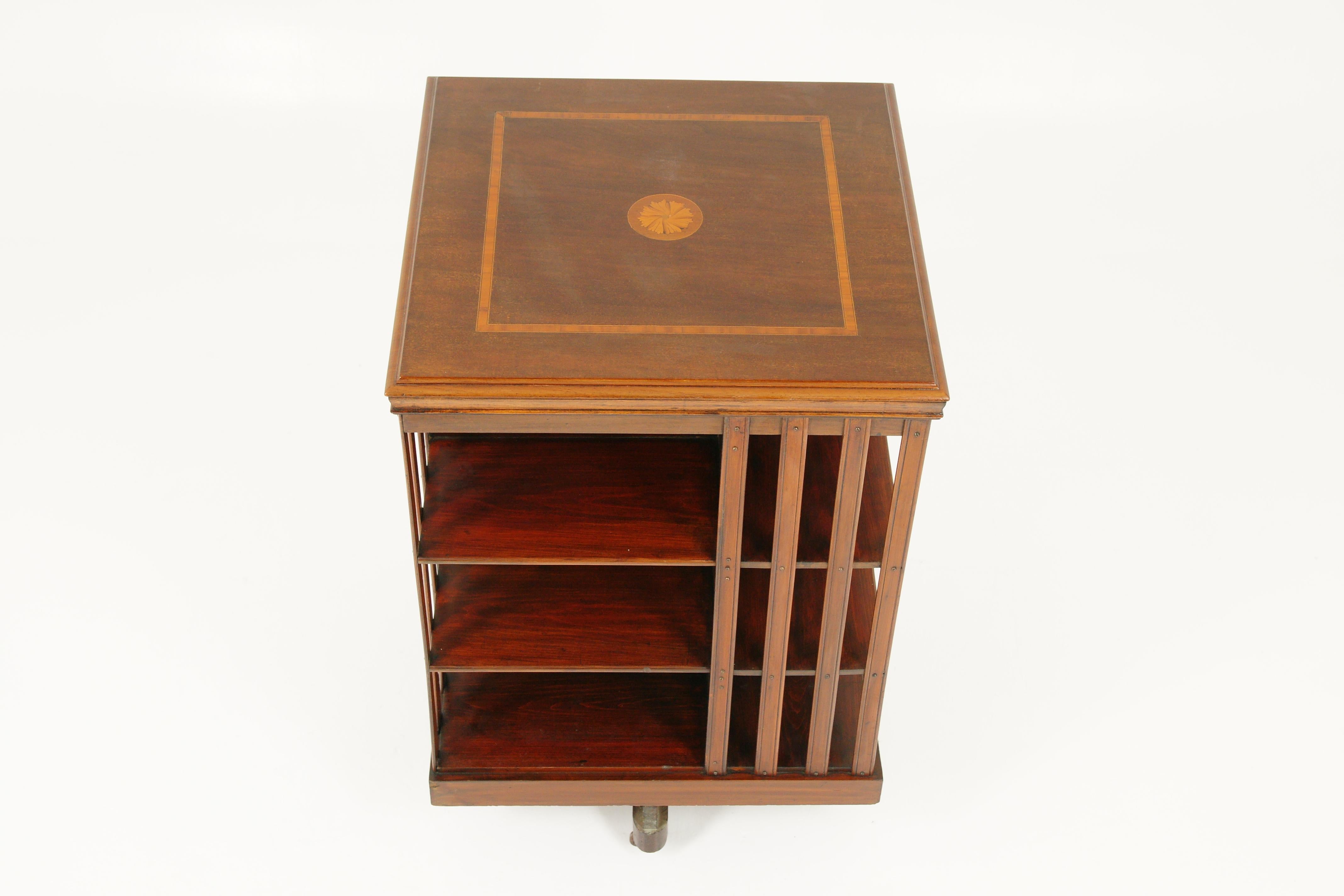 Hand-Crafted Antique Walnut Bookcase, Three-Tier Revolving Bookshelf, Scotland 1910, B1646