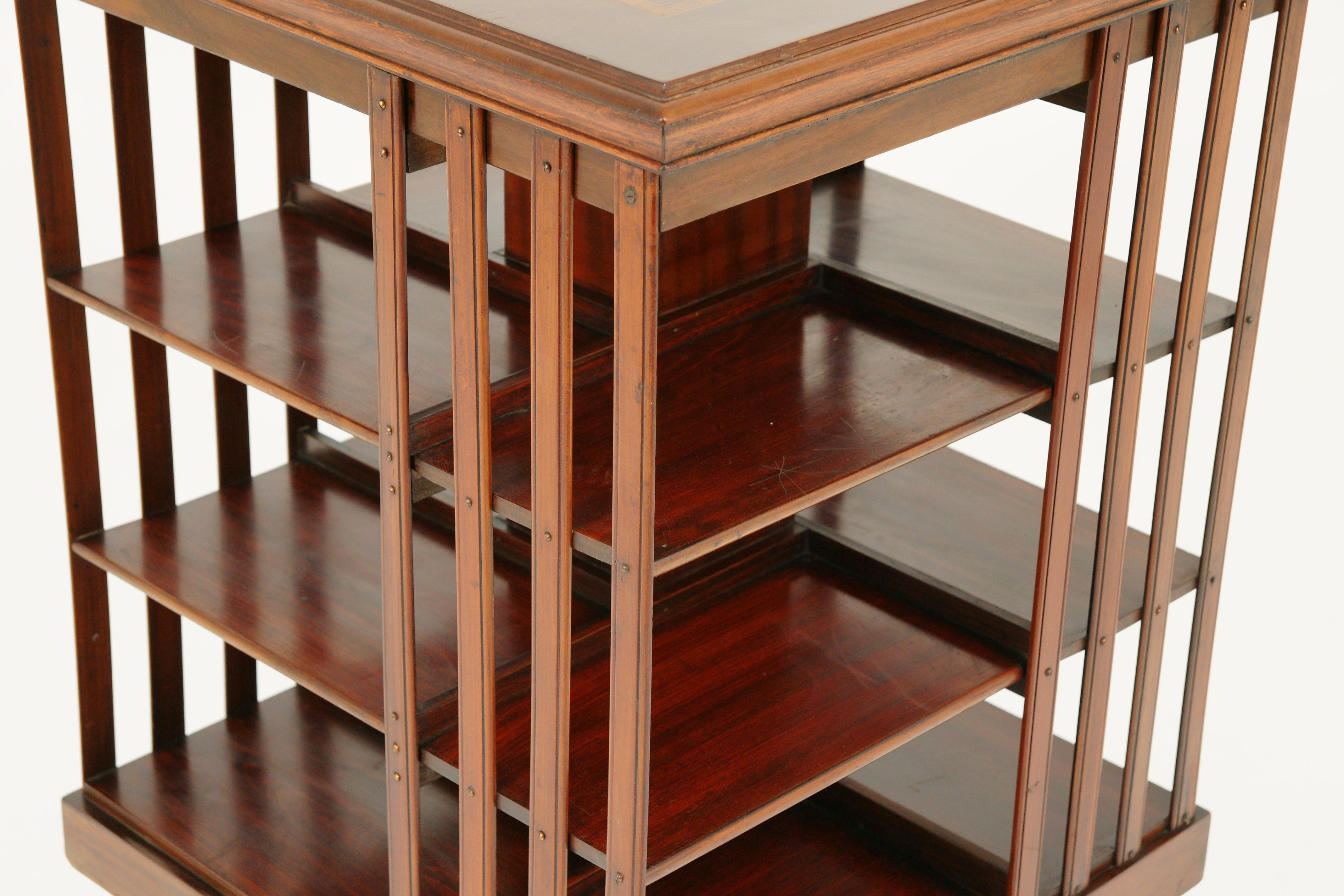 Early 20th Century Antique Walnut Bookcase, Three-Tier Revolving Bookshelf, Scotland 1910, B1646