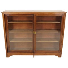 Antique Walnut Bookcase, Two-Door Sliding Display Cabinet, Scotland 1910, B1900