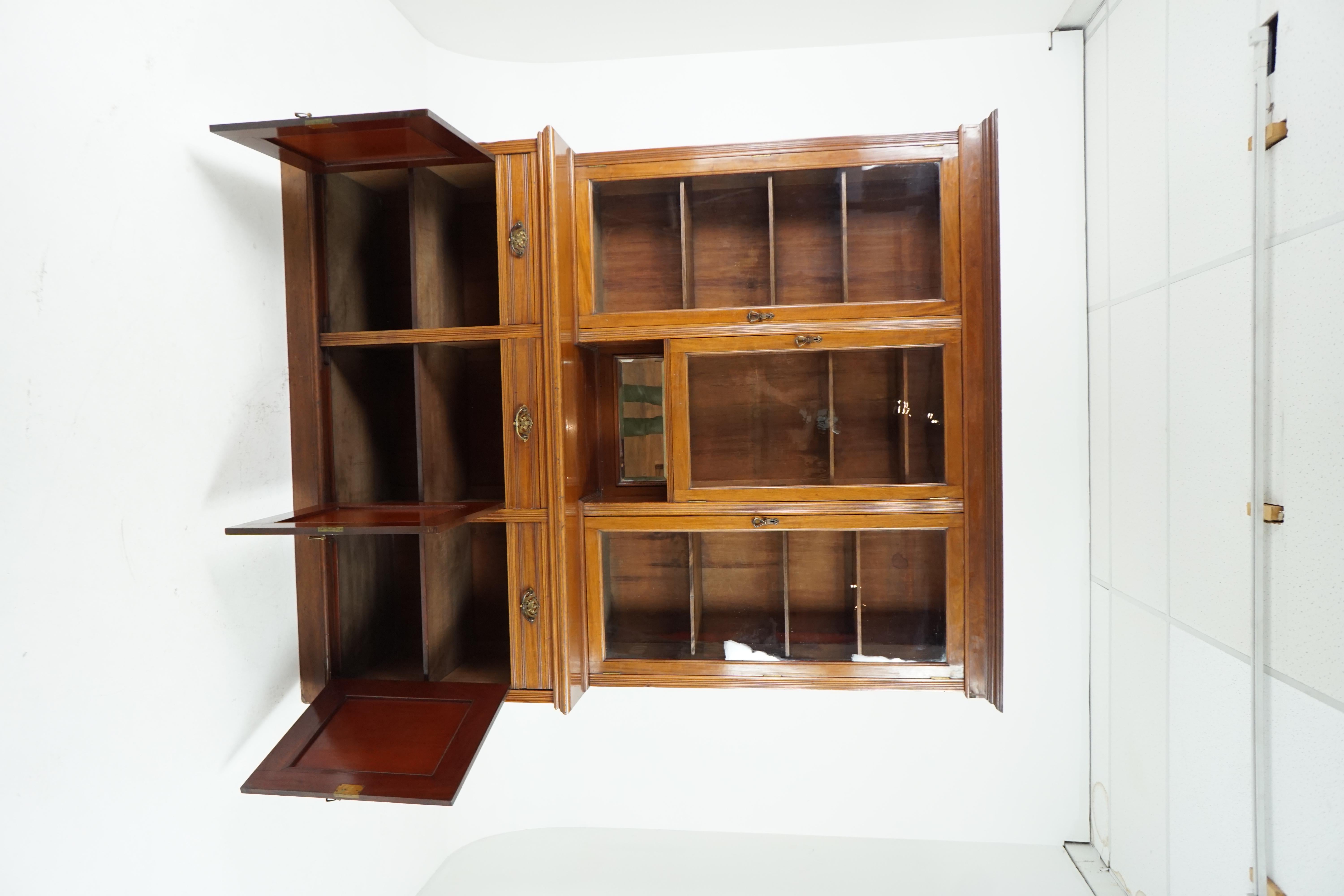 Antique Walnut Bookcase, Victorian Display Cabinet, Scotland 1880, B1741 1