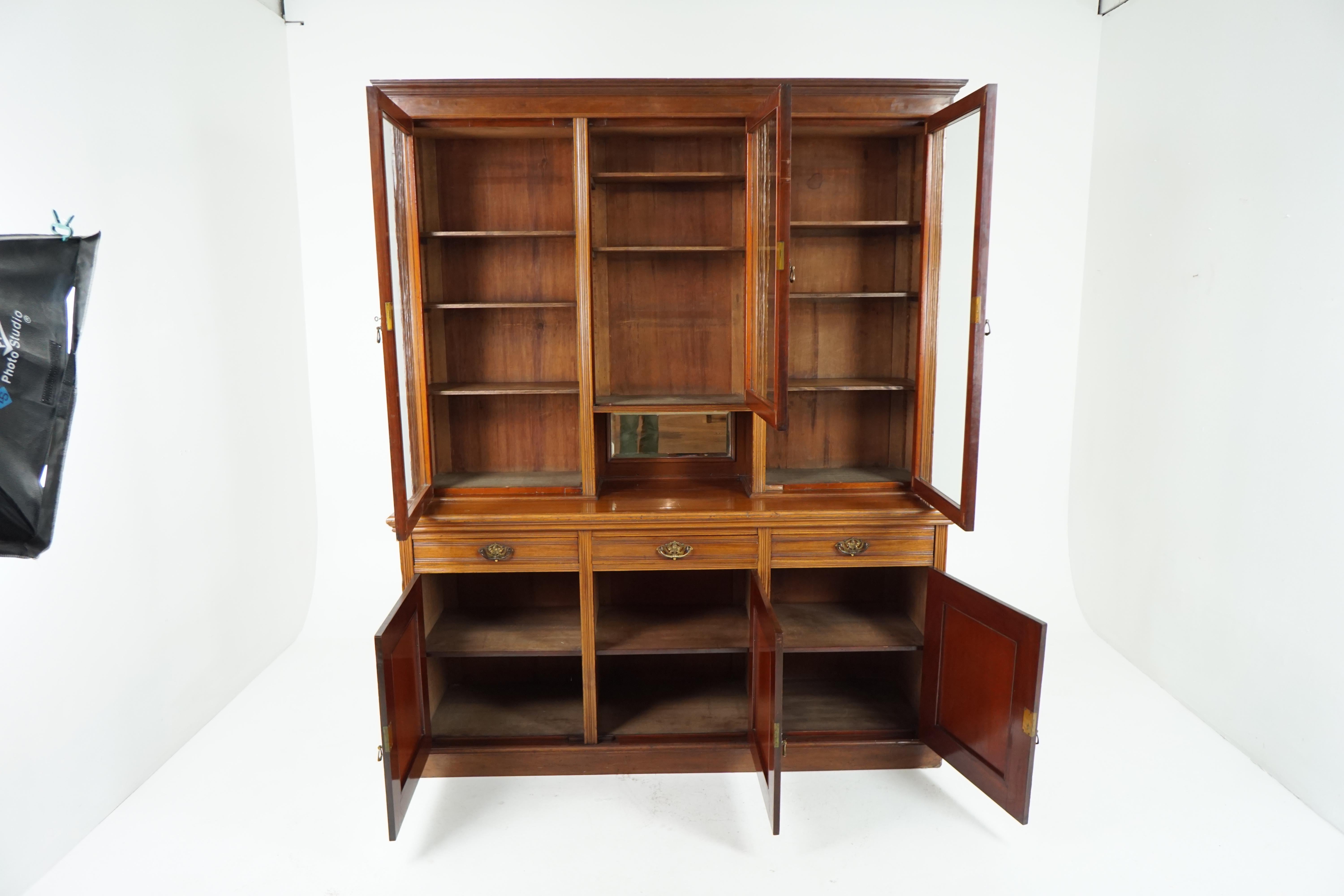 Antique Walnut Bookcase, Victorian Display Cabinet, Scotland 1880, B1741 2
