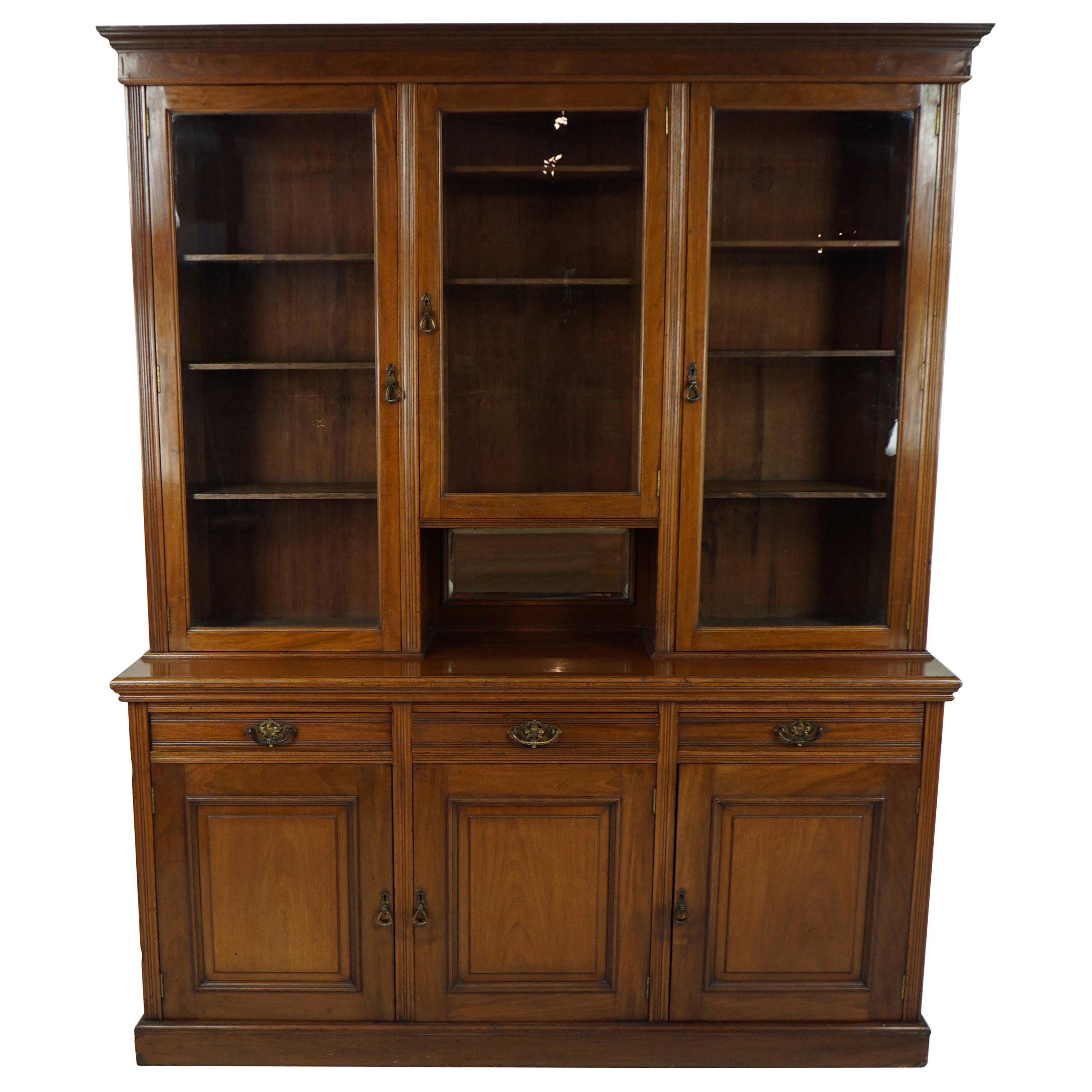 Antique Walnut Bookcase, Victorian Display Cabinet, Scotland 1880, B1741