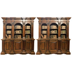 Antique Walnut Bookcases, 19th Century Italy