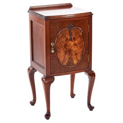 Antique Walnut Bow Front Bedside Cupboard/Nightstand