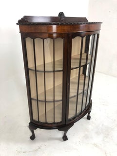 Antique Walnut Bow Front China Cabinet, Display Cabinet, Scotland 1920, H862