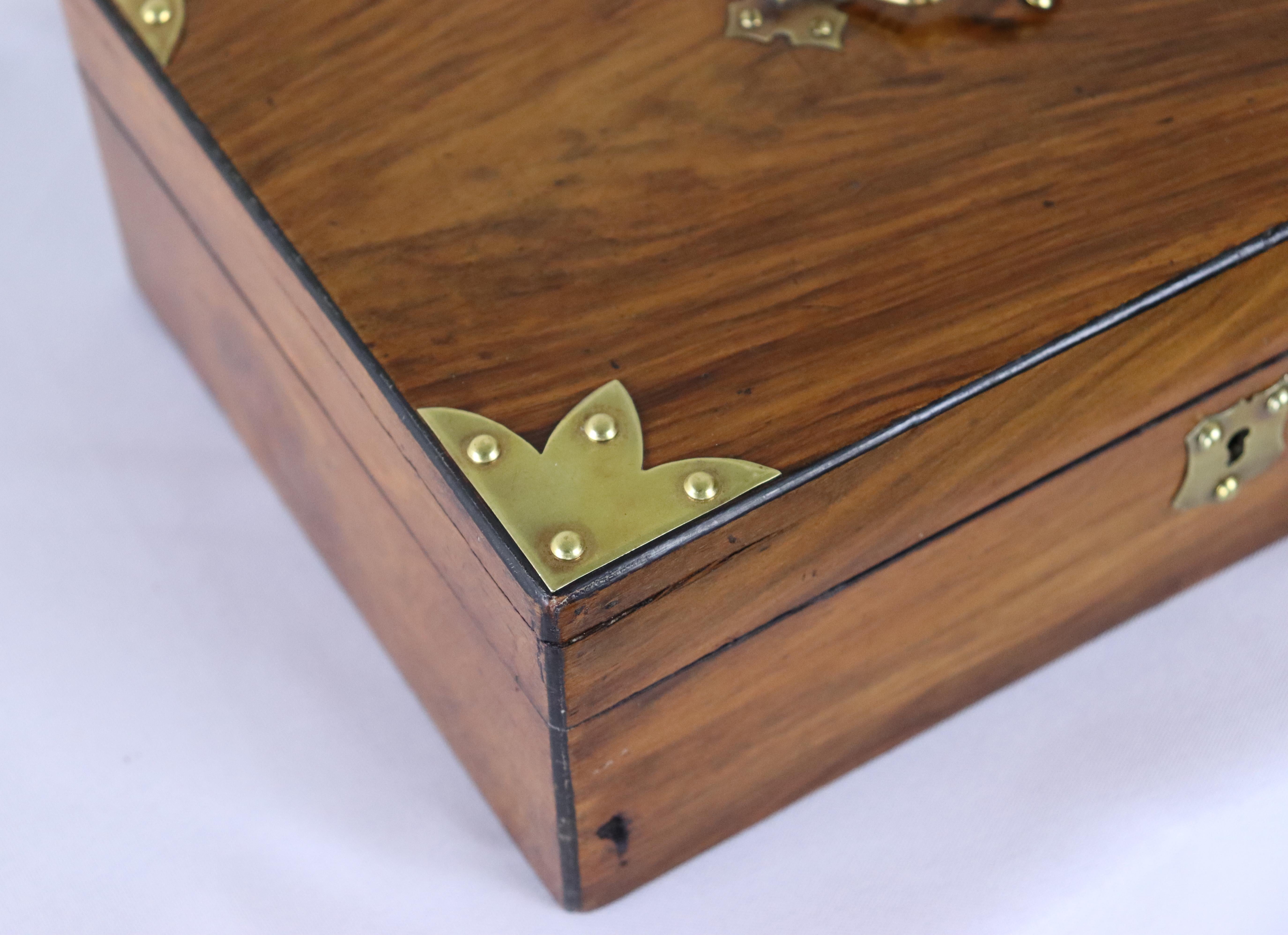 English Antique Walnut Box with Brass Accents For Sale