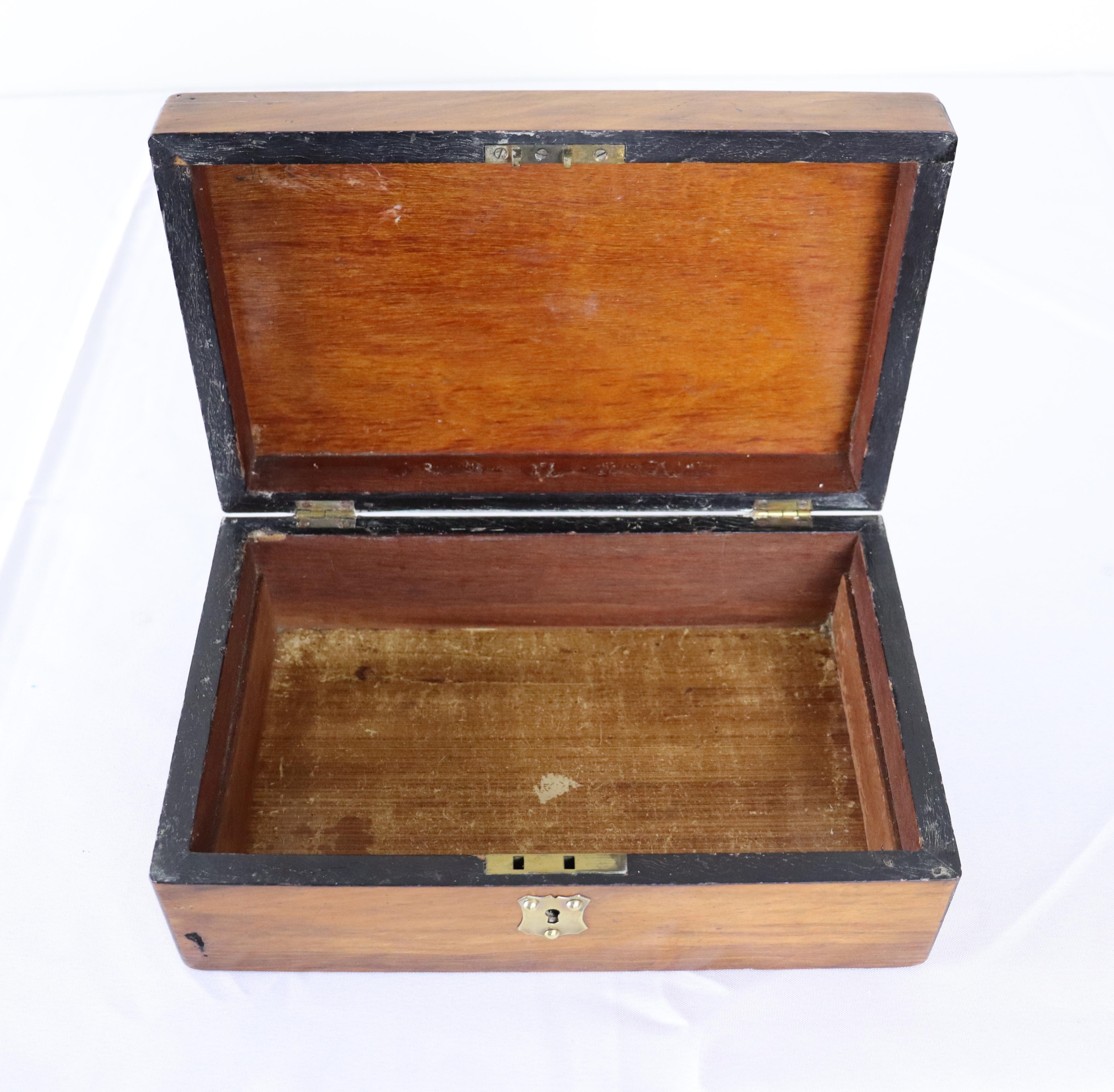 Antique Walnut Box with Brass Accents For Sale 3