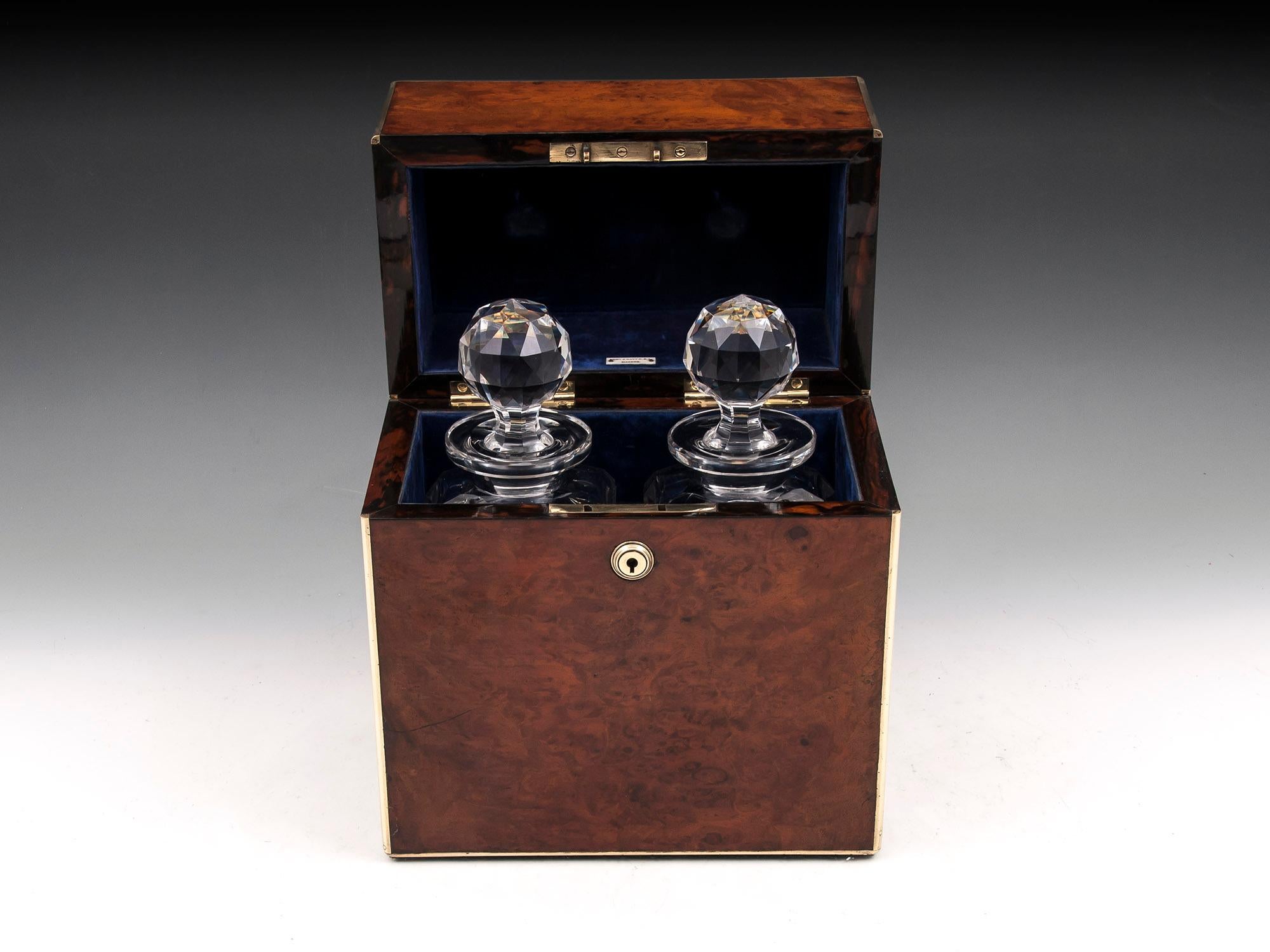 Antique Walnut Brass Army and Navy Decanter Box, 19th Century For Sale 3